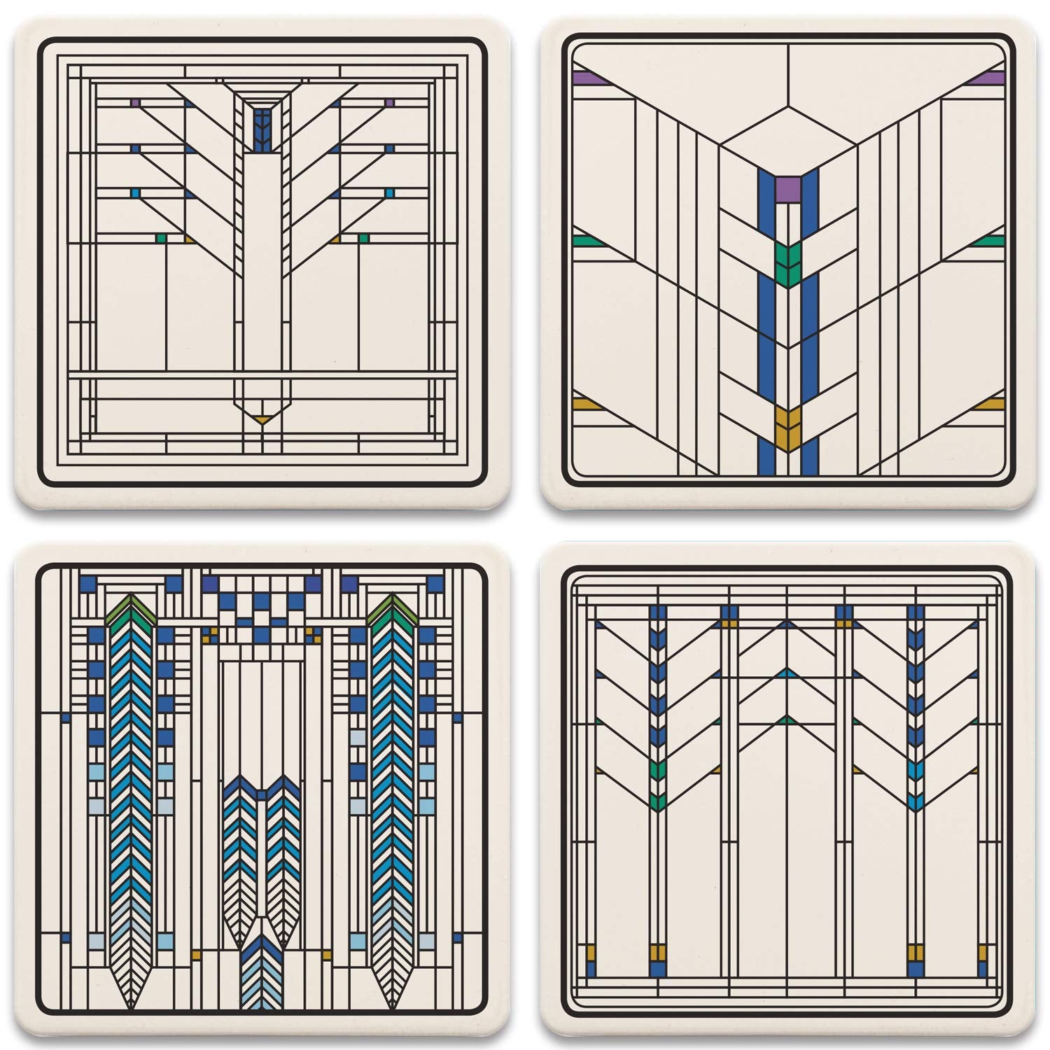 Coasterstone Ennis House Windows Coaster Set, Multicolor