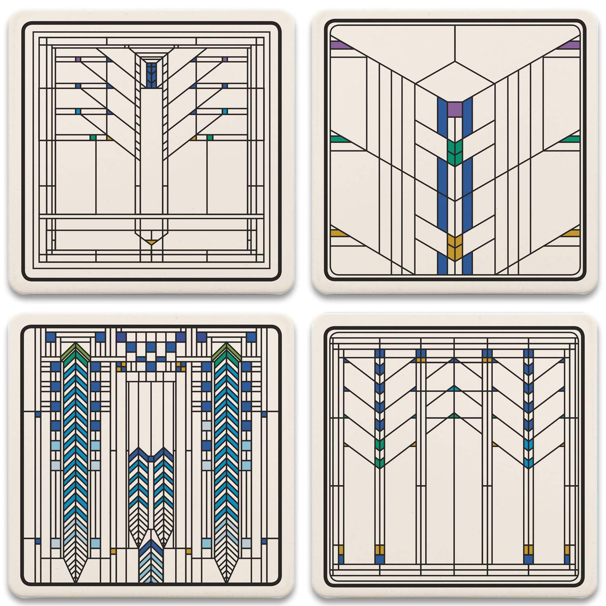 Coasterstone Ennis House Windows Coaster Set, Multicolor