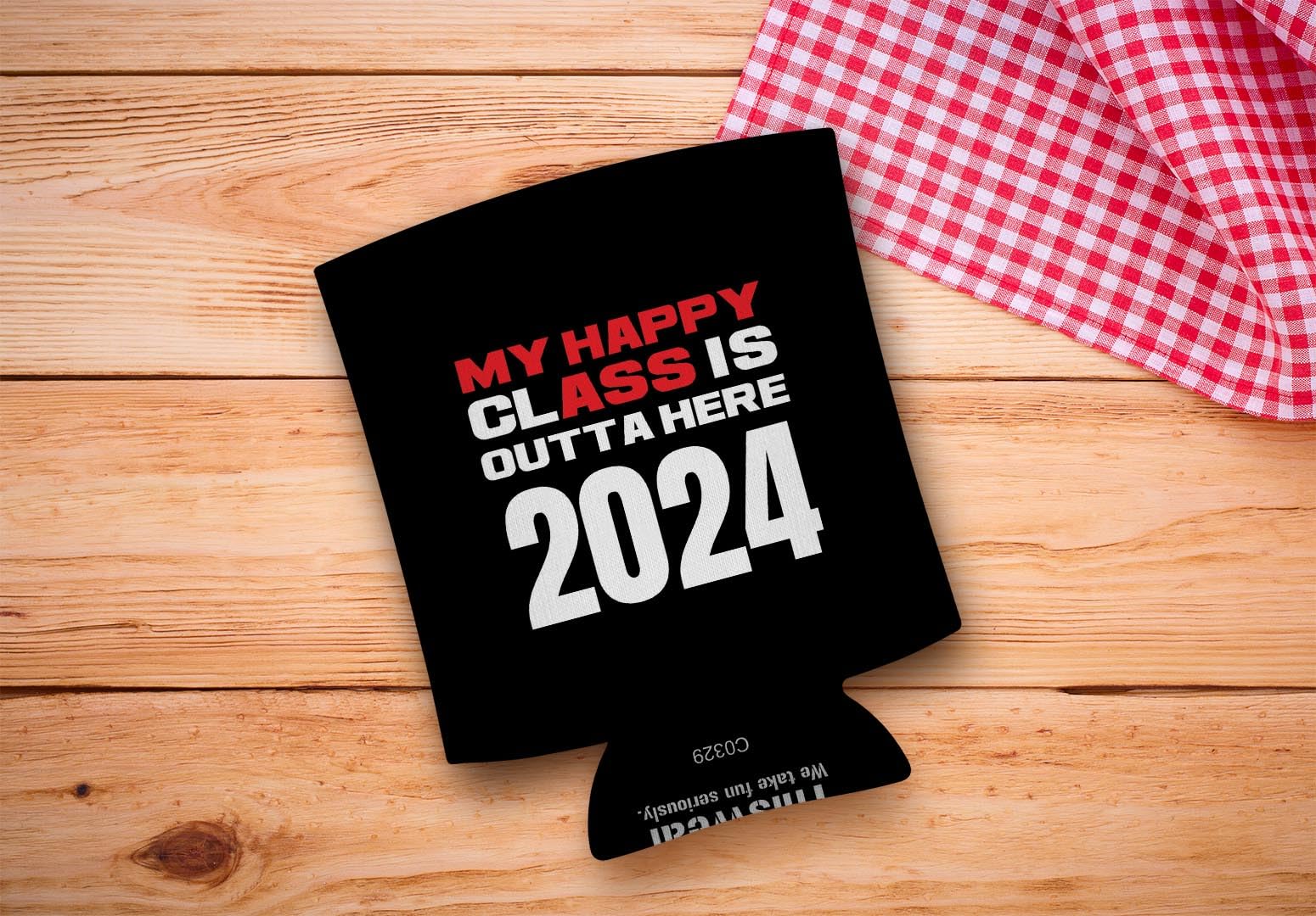 Graduation Gift Funny Can Coolie My Happy Class Outta Here 2024 Graduation Party Favor 6-Pack Can Drink Coolies Black