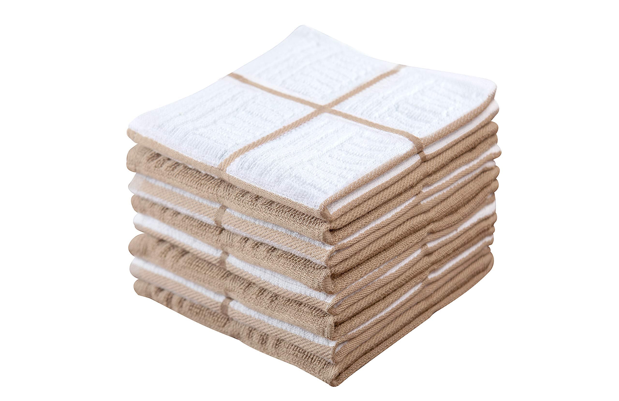 Sticky Toffee Cotton Kitchen Towels Dishcloths Set Of 8, Tan And White Dish Cloth Towels, Tea Towels, Reusable And Absorbent Cle