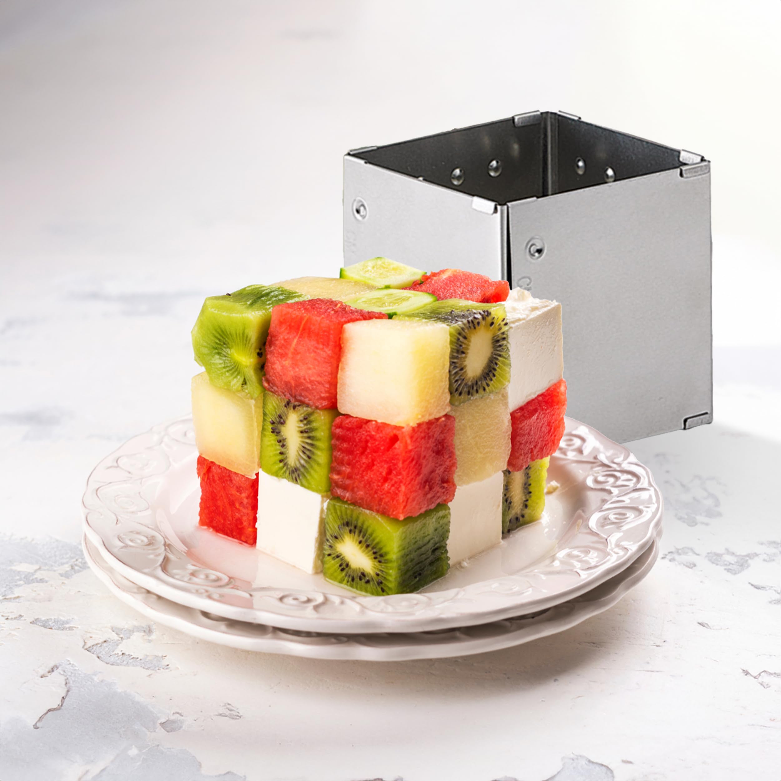HIC Kitchen Adjustable Square-to-Rectangle Food Ring - Stainless Steel, 10 Configurations, Model 93256