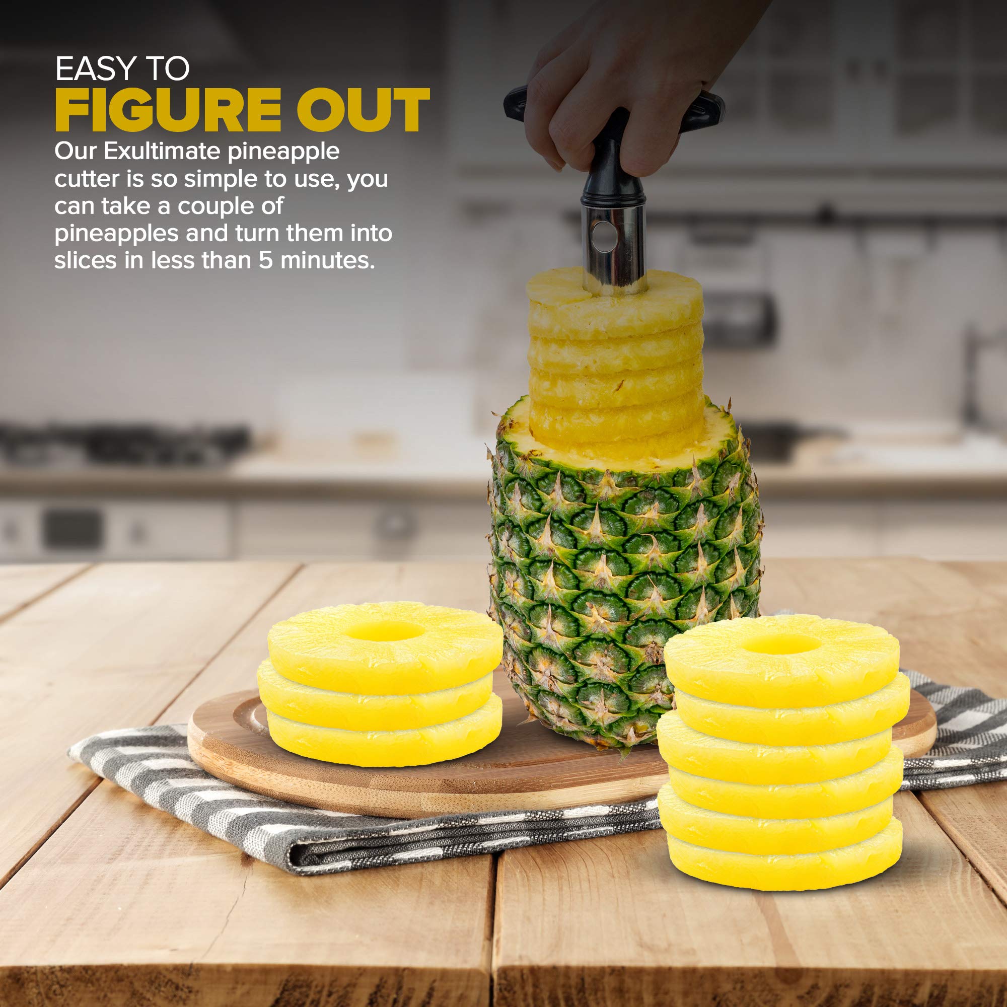 Pineapple Stainless Steel Corer, Stem Remover Pillar Extractor Tool, By Exultimate (Black)
