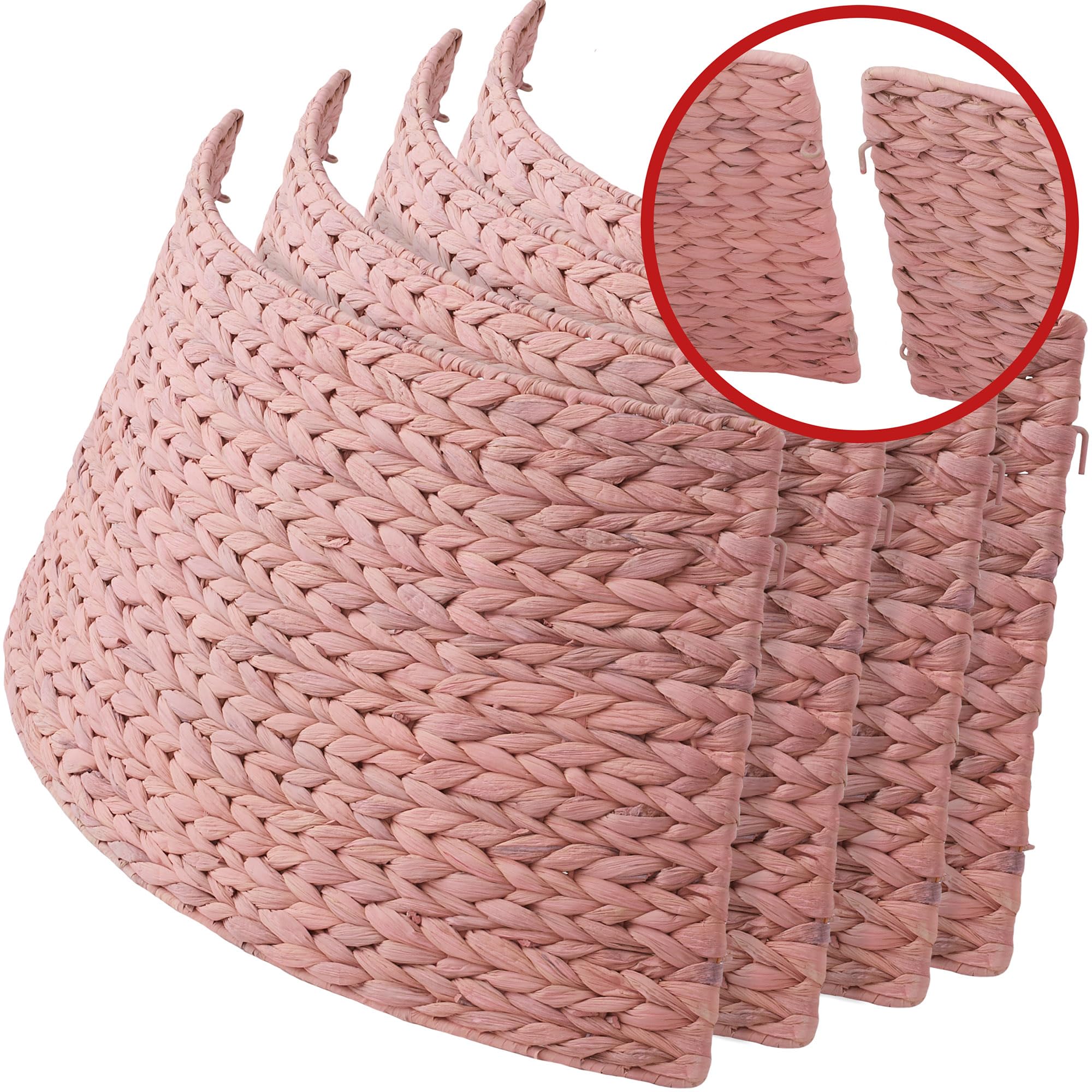 Casafield 24-Inch Christmas Tree Collar, Woven Water Hyacinth Tree Base Cover with Cord Cut Out, Pink