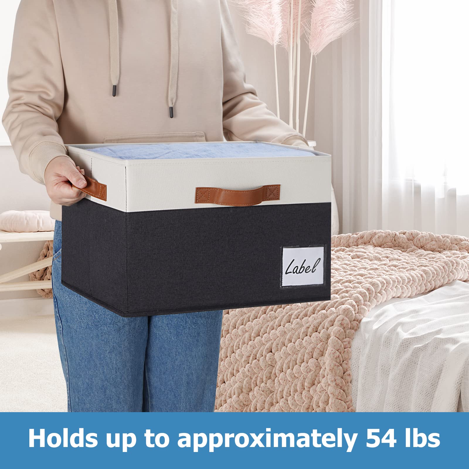 Ghvyennttes Extra Large Storage Bins With Lids, Foldable Fabric Storage Boxes With Lids And 3 Handles, Storage Baskets With Labe