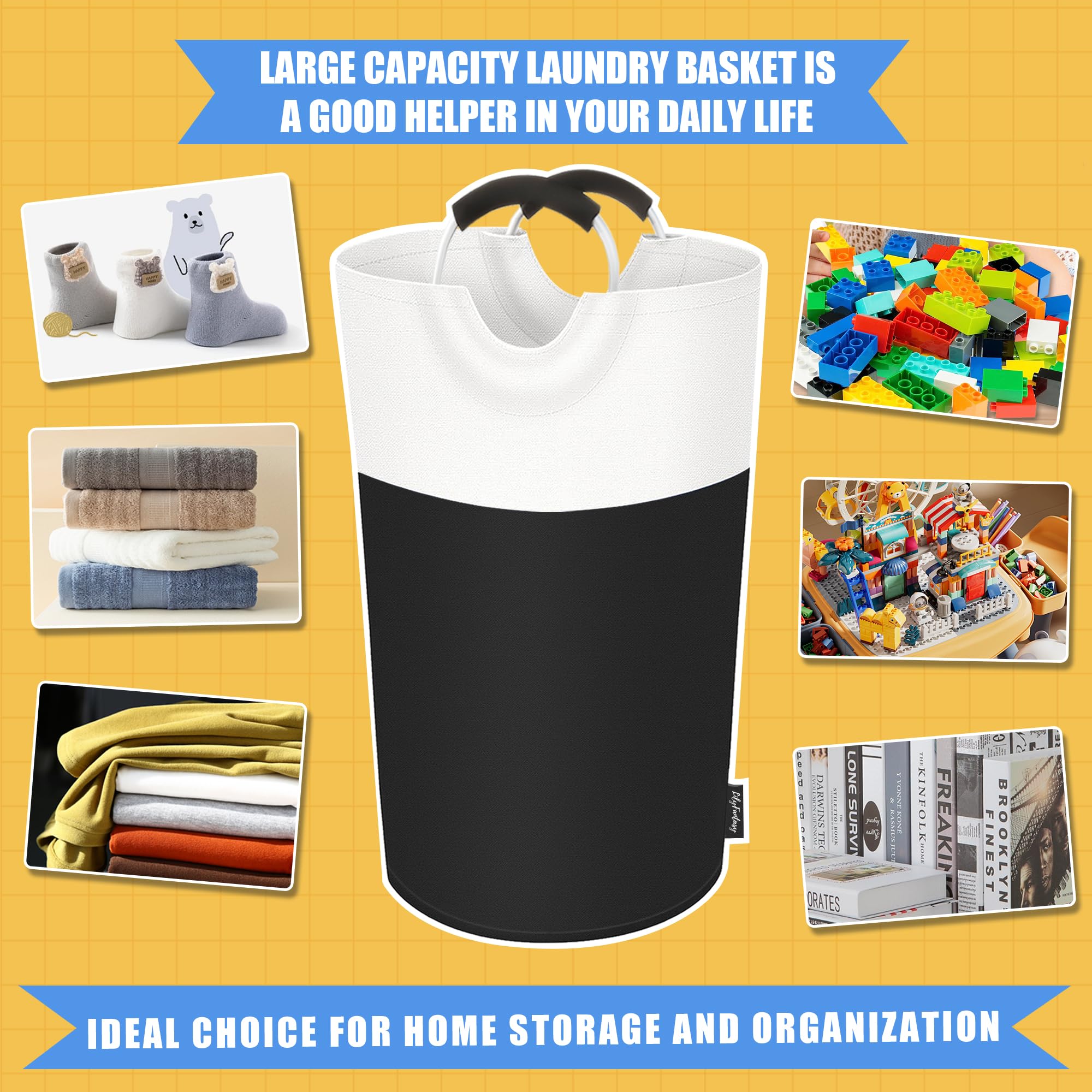 Lilyfantasy 100L Laundry Basket, Collapsible Laundry Hamper With Padded Handles, Waterproof Laundry Bag, Tall Clothes Hamper Sta
