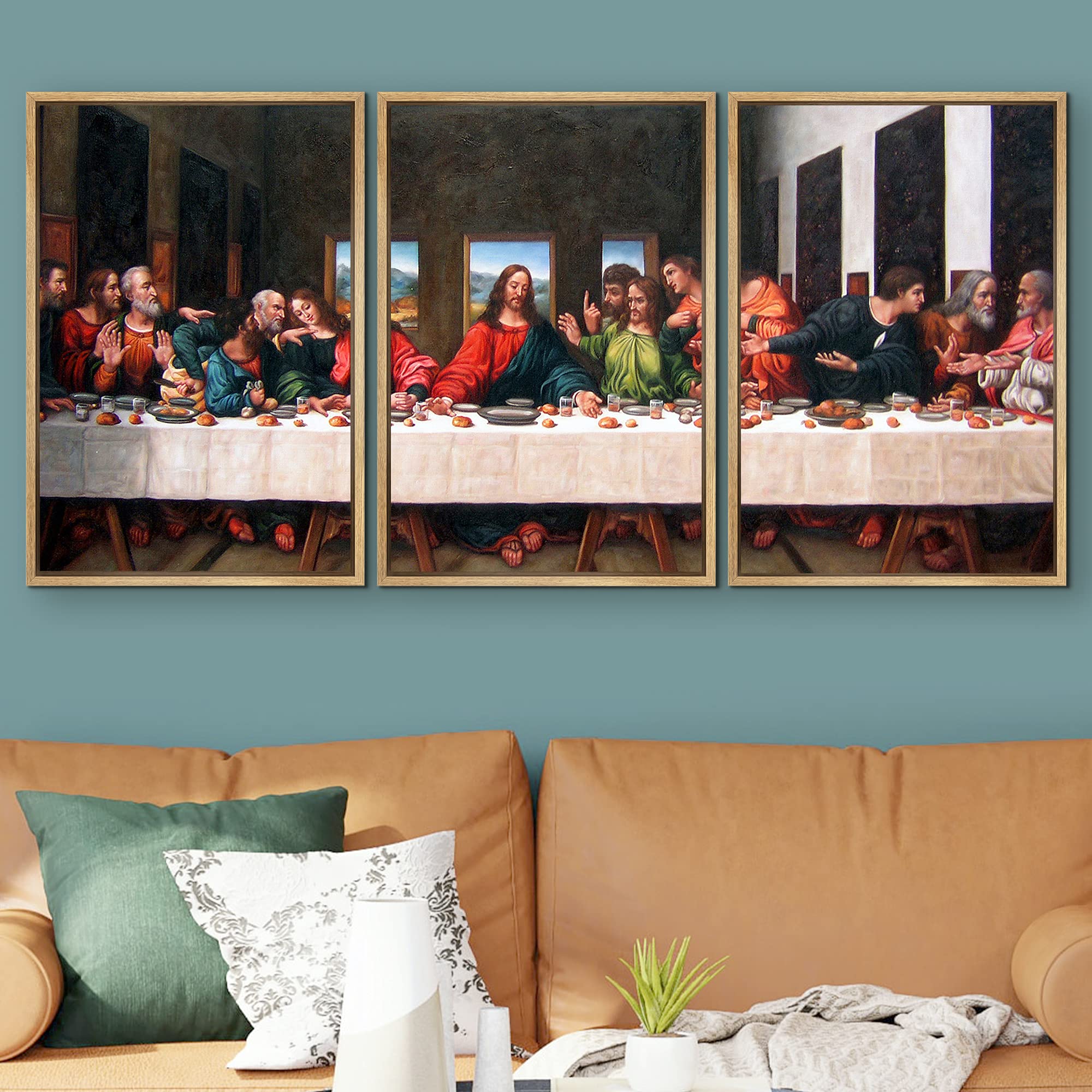 Signwin Framed Canvas Print Wall Art The Last Supper Spiritual & Religious Historic Illustrations Fine Art Traditional Panoramic