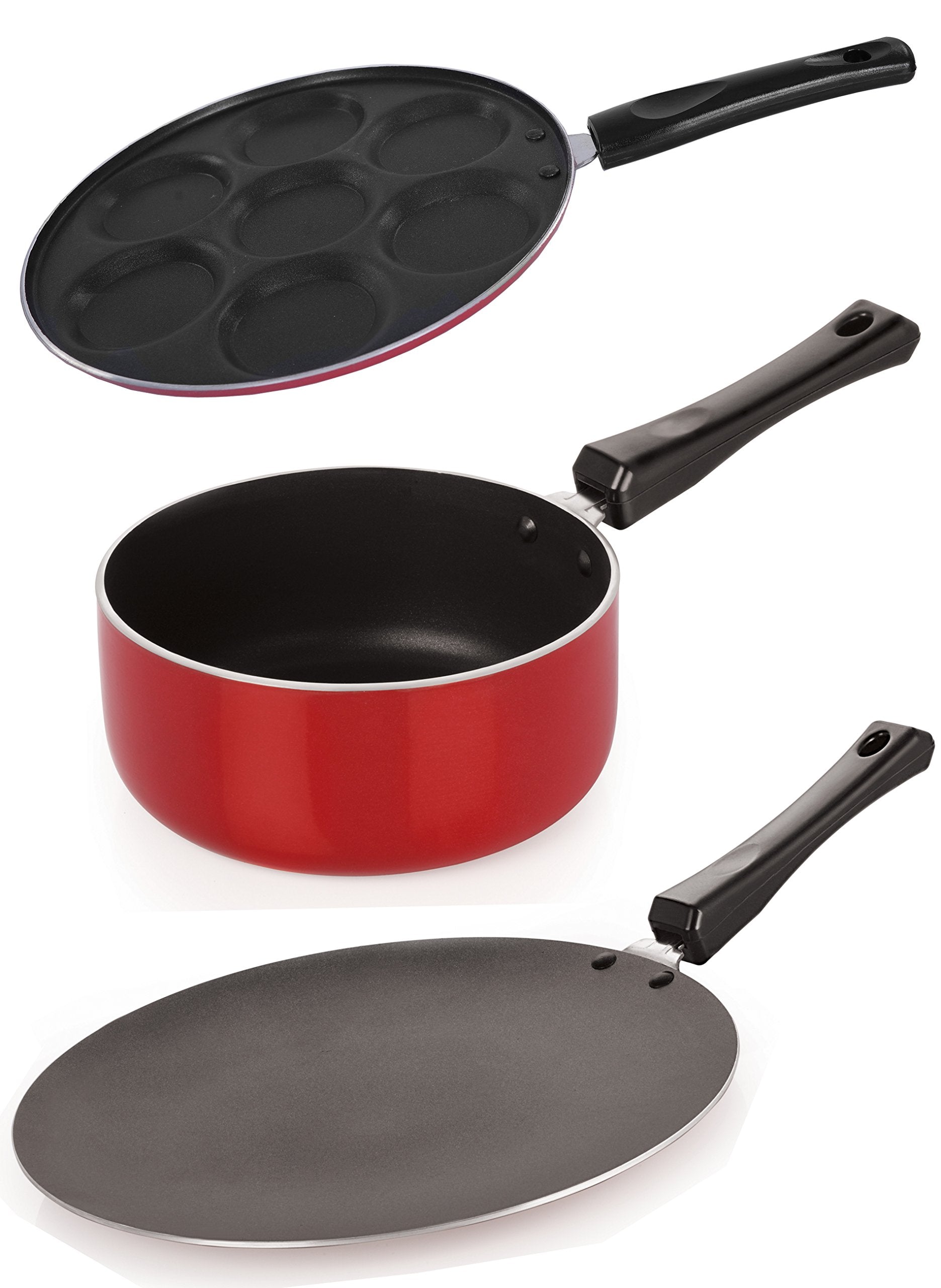 Nirlon Aluminium Roti Chappati Tawa, Sauce Pan 1.5L & Uttapam Tawa Combo Set