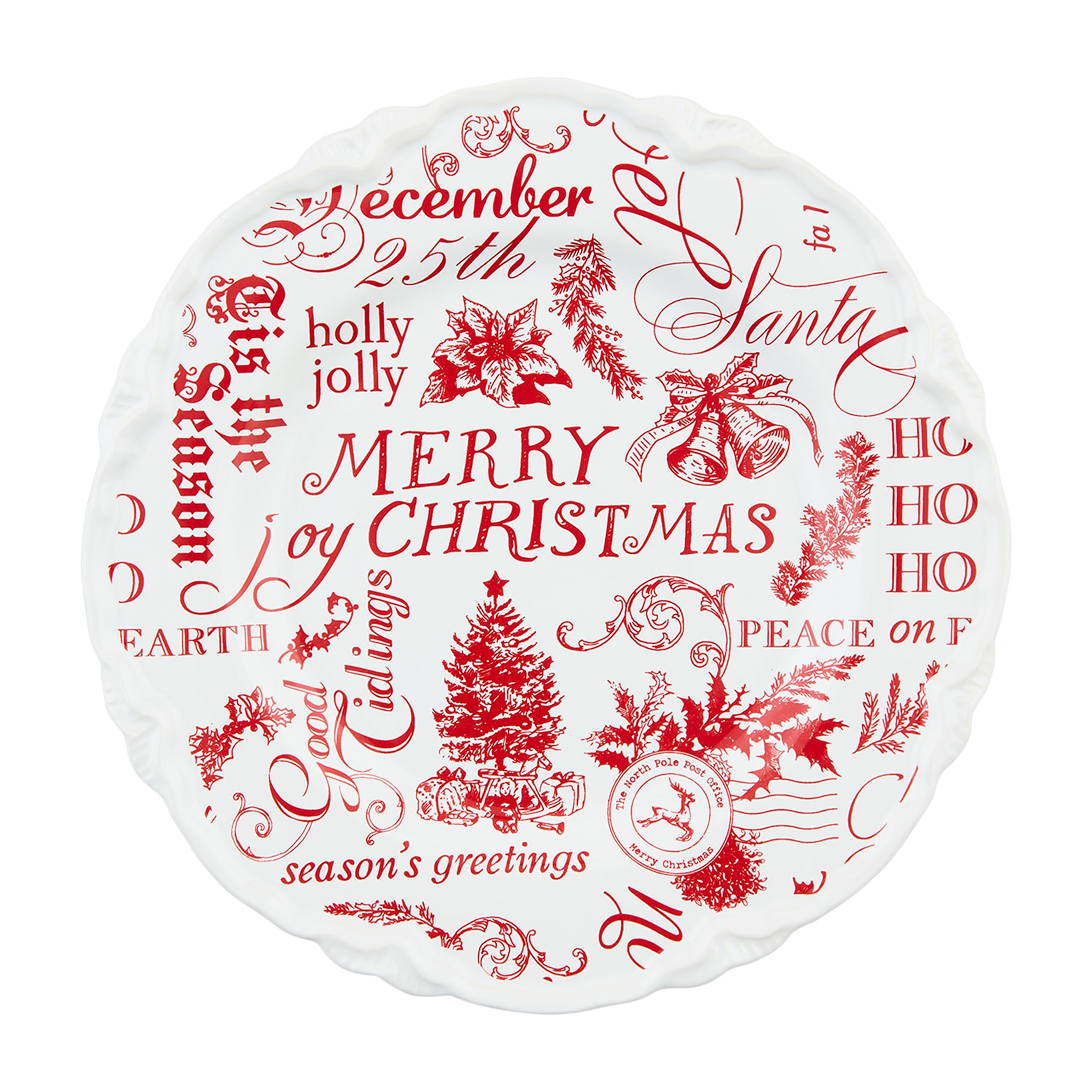 Mud Pie Word Print Xmas Dessert Plate; 8 dia