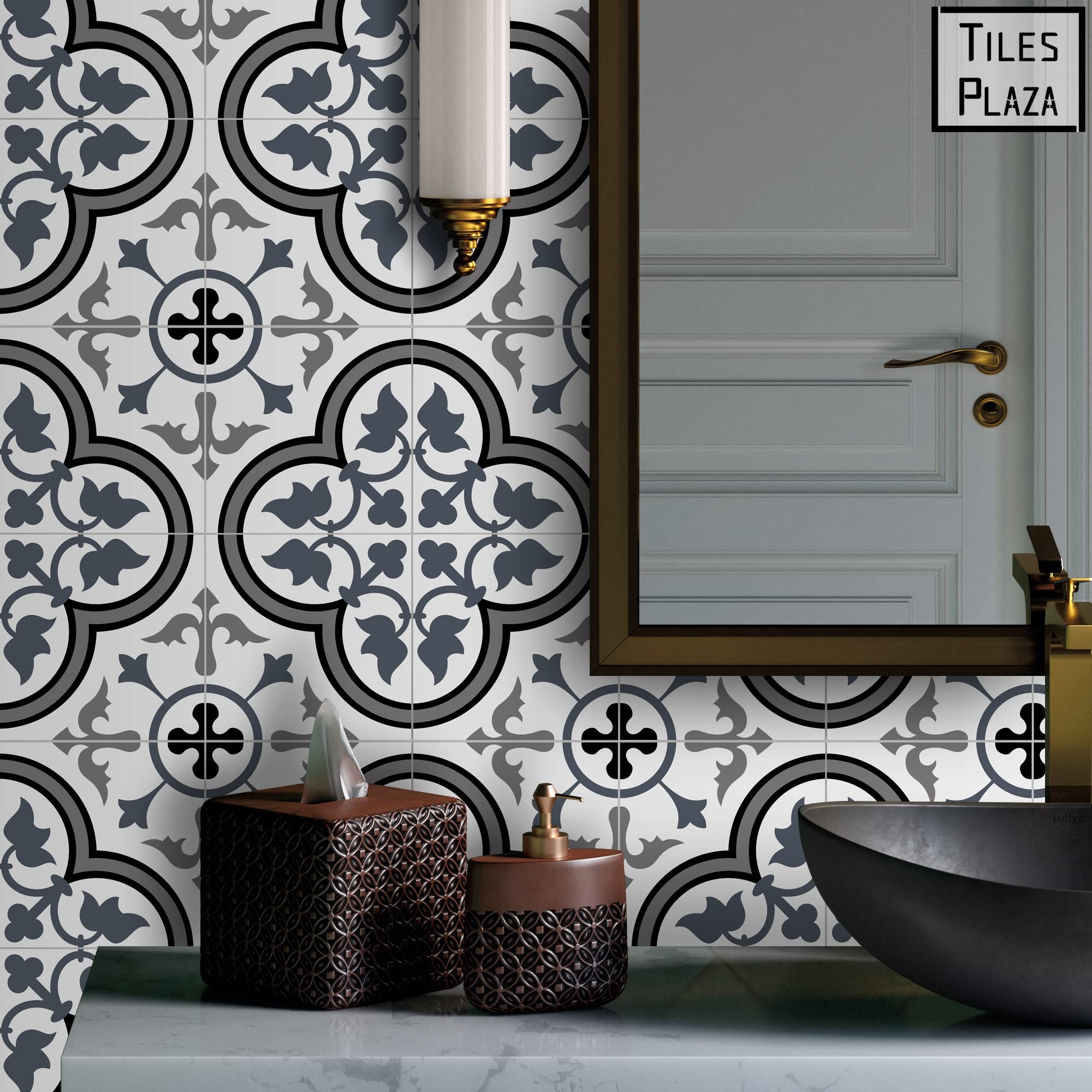 The Tiles Plaza Peel And Stick Encaustic Backsplash Tile. Blue Patterned Vintage Stick On Tile. Self-Adhesive Wall Tile Sticker