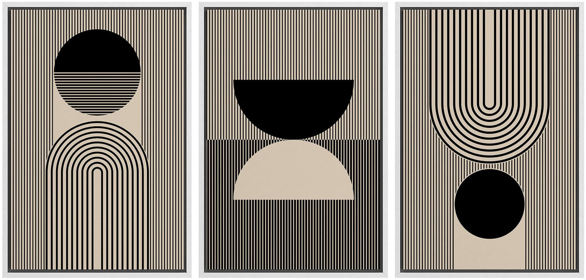 Signford Framed Canvas Print Wall Art Set Geometric Art Deco Polygon Collage Abstract Shapes Illustrations Modern Art Bohemian N