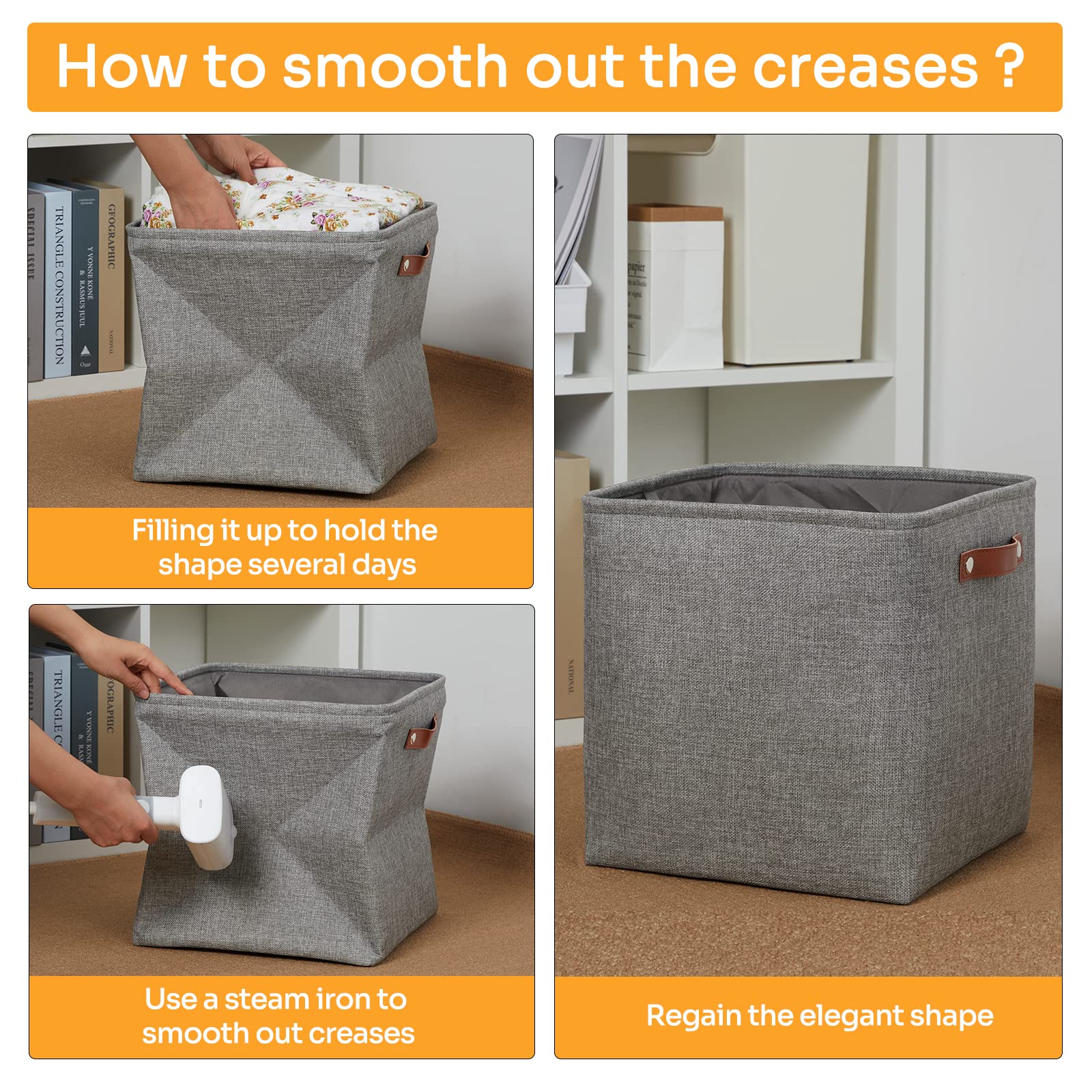 DULLEMELO Cube Storage Boxes 13 inch Fabric Baskets Closet Storage Bins for Home Organization and Storage Stackale Gift Baskets Empty for Nursery Clothes Toys Kids Storage(Grey)