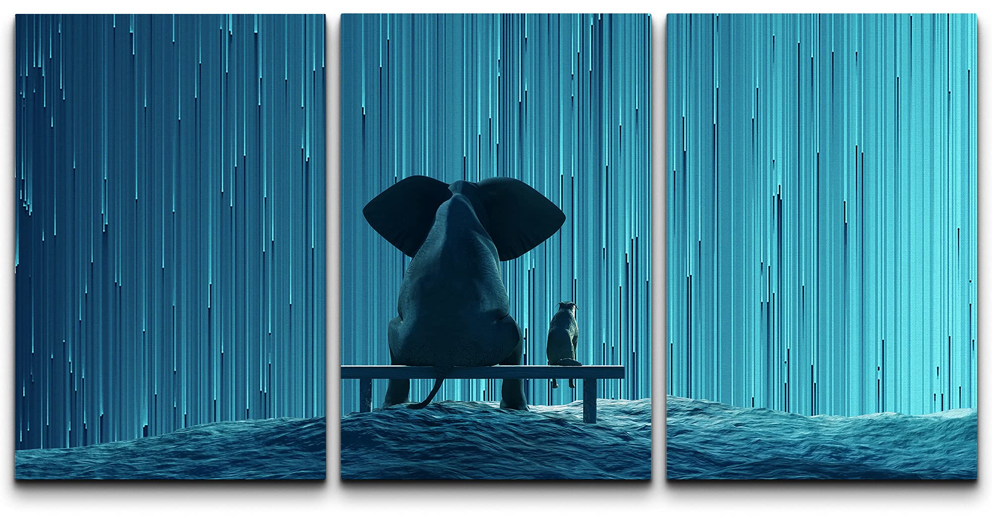 Wall26 Canvas Print Wall Art Set Elephant & Dog With Geometric Star Rain Astronomy & Space Sky Illustrations Realism Landscape C