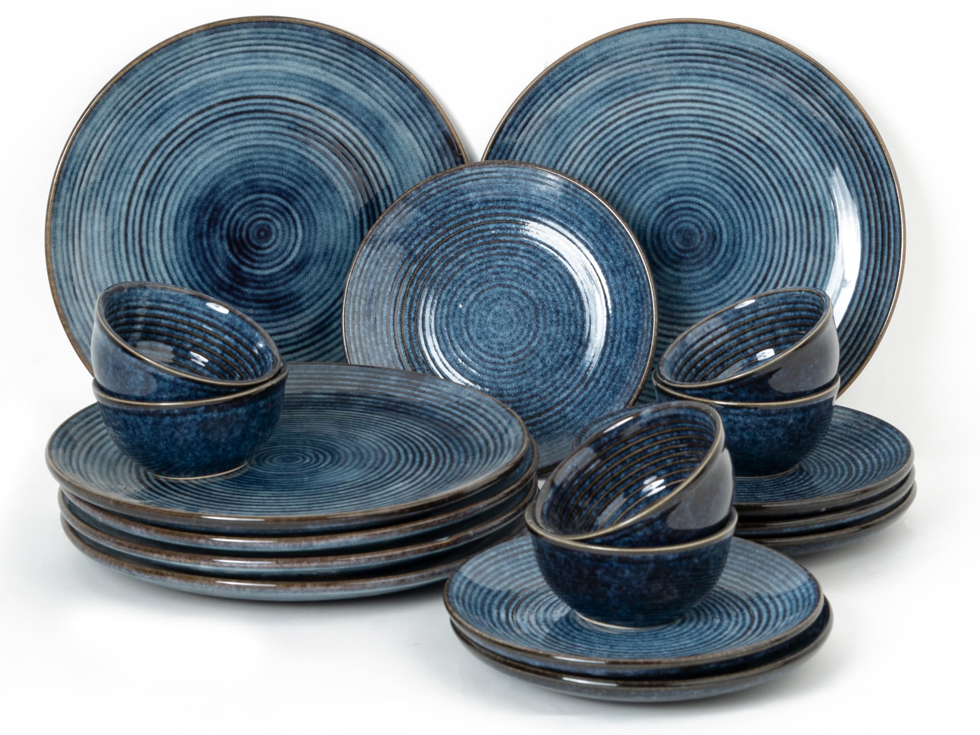 Bodhi House Handcrafted Stoneware Reactive Glaze Ceramic Dinner Set, 18 Pieces Serving For 6, Microwave And Dishwasher Safe, Bon