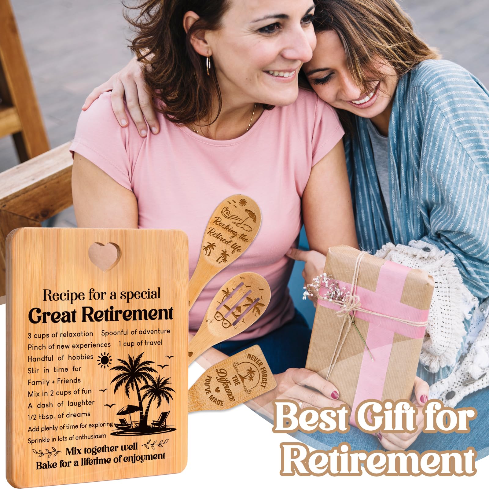 Retirement Gifts for Woman/Men 2025, Happy Retirement Bamboo Cutting Board Set for Colleagues, Friends, Teachers, Bosses, Parent