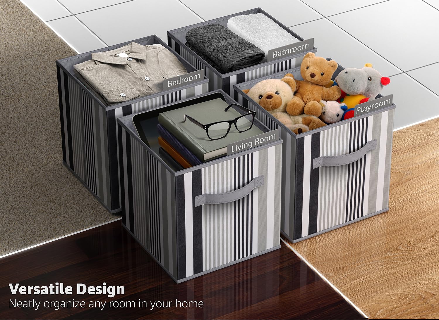 Sorbus 11 Inch Cube Storage Bin - 6 Foldable Storage Cubes For Shelf, Toy Box, Cubby And Closet Organizer - Pattern Black Collap