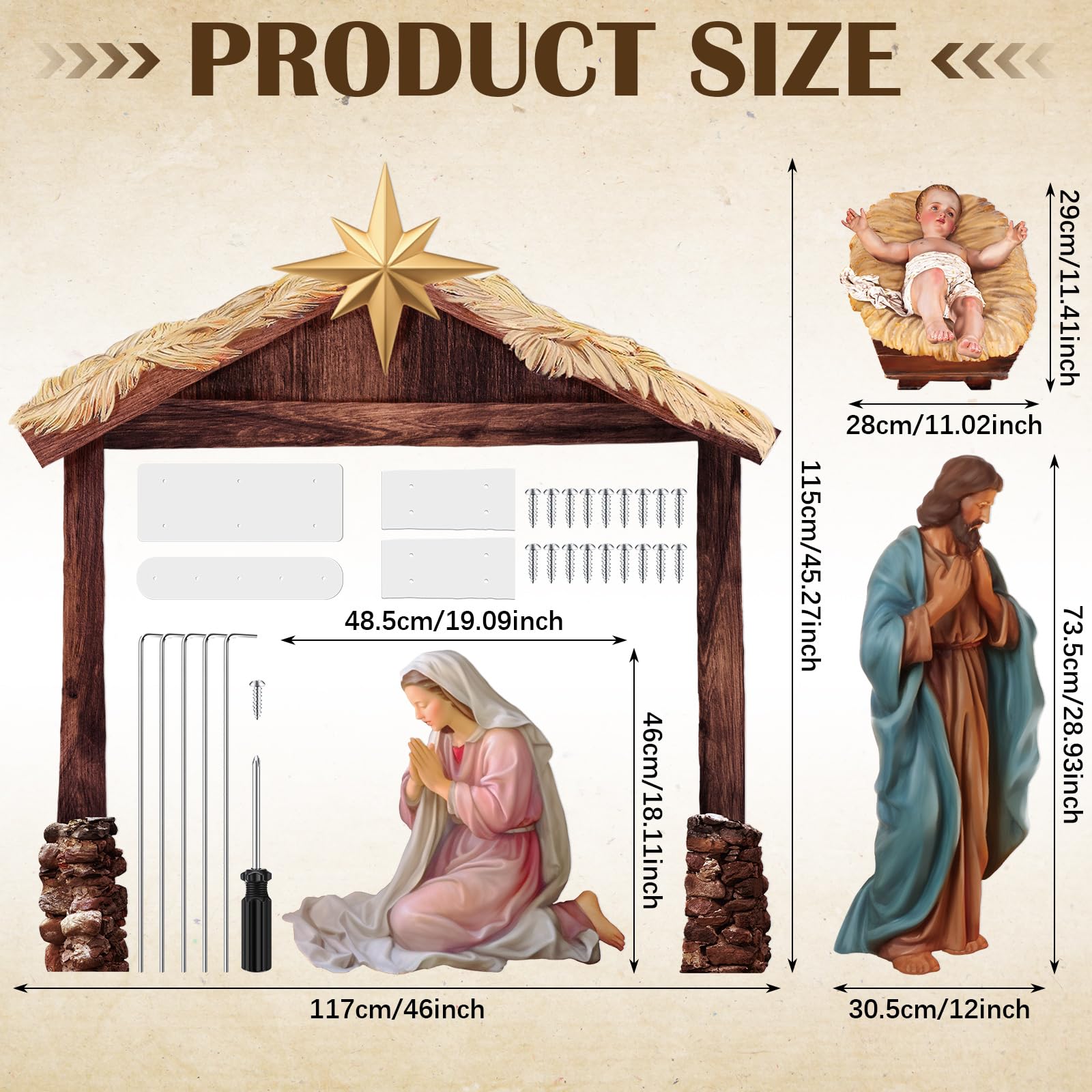 Cinnvoice 4 Pcs Large Christmas Nativity Scene Outdoor 45   Holy Family Jesus Joseph Mary Sheep Outdoor Yard Decoration Weatherp