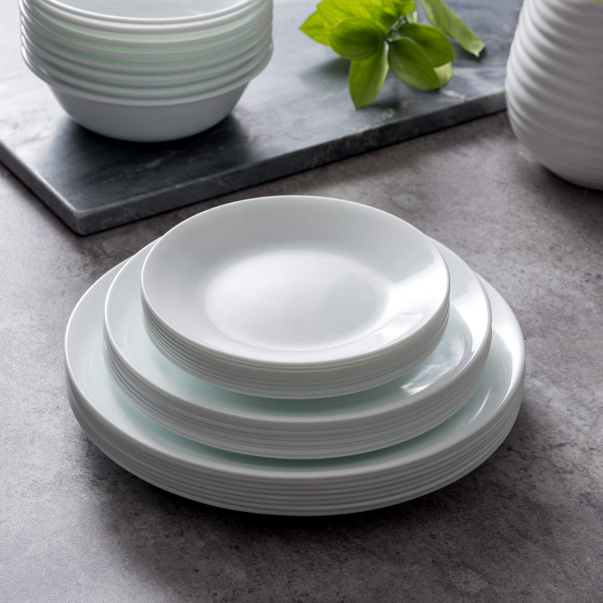 Corelle Vitrelle 8-Piece Appetizer Plates Set  Triple Layer Glass and Chip Resistant  Lightweight Round 6-3/4-inch Plates  Winter Frost White