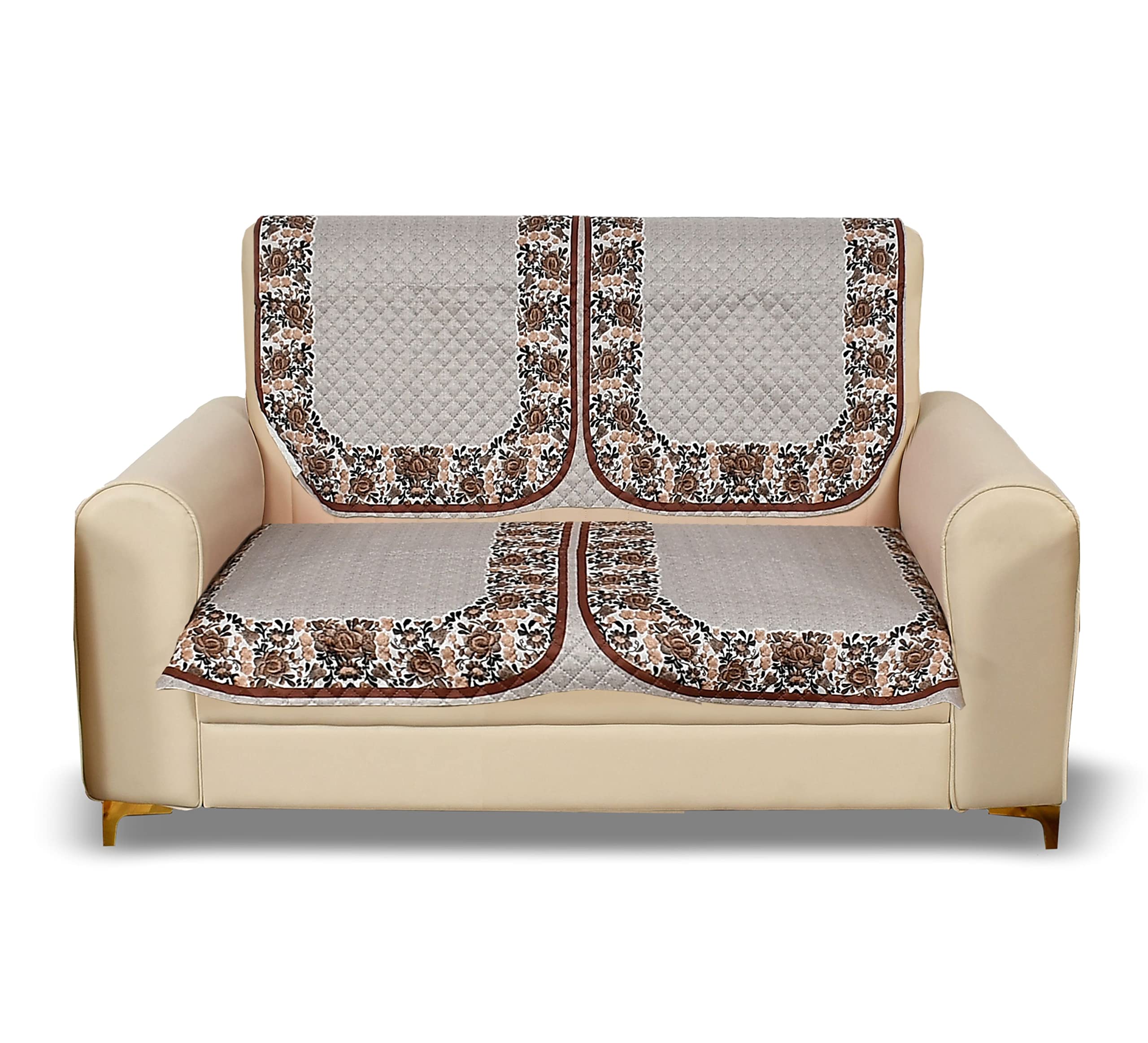 Yellow Weaves 2 Seater Quilted Sofa Chair Cover, Floral Design, Seat & Back Cover, Color - Beige