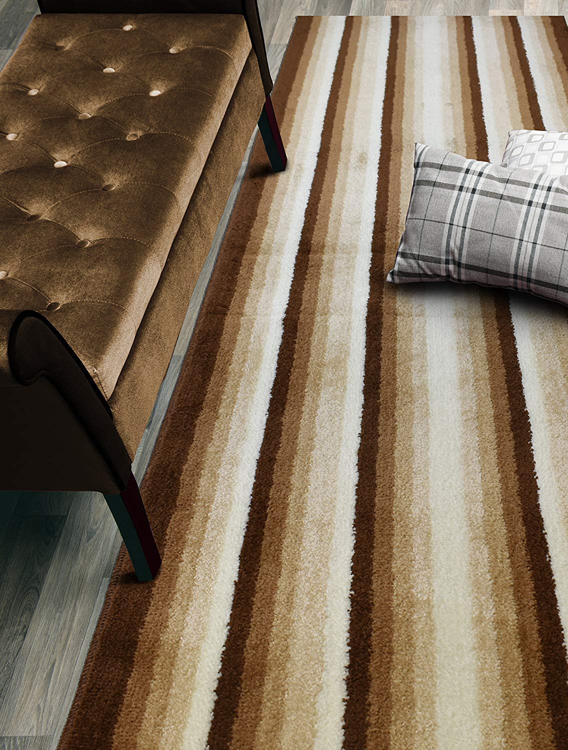 ORFA HOME Custom Size Hallway Runner Rug, Slip Resistant, 26 Inch Wide X Your Choice of Length, Stripes Brown, 26 Inch X 33 feet