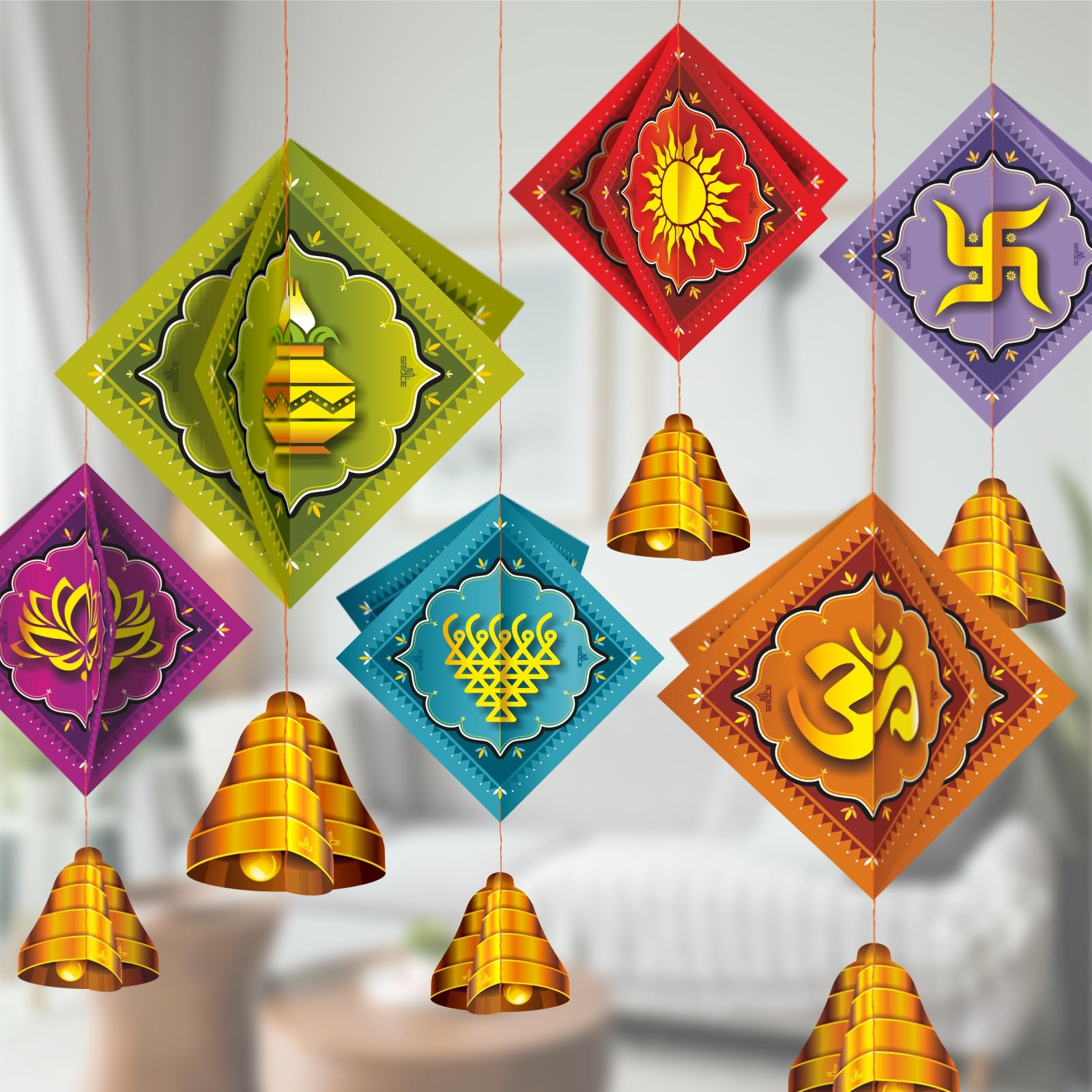 Shree Space  Festive Vibes (FV)  Pack of 12 Hangings 3D Frills Garland Series Paper Ladi Hanging Decoration for Diwali, Festiv