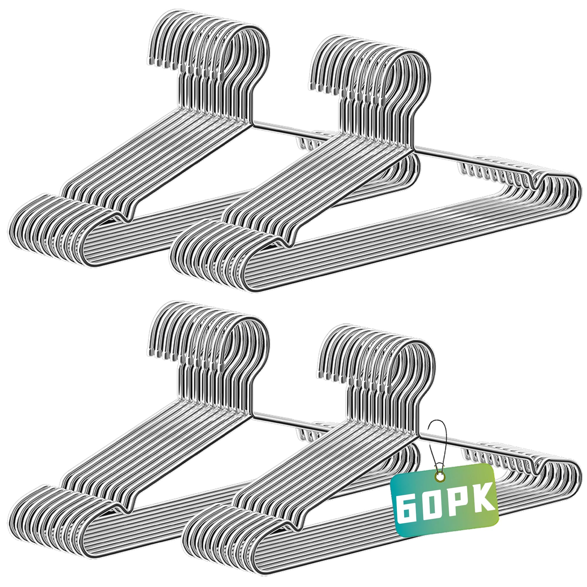 Bgrqriq Wire Hangers 60 Pack, Clothes Hangers,Metal Hangers,Heavy Duty Hangers,Coat Hanger,Space Saving Hangers,16.5Inches Close