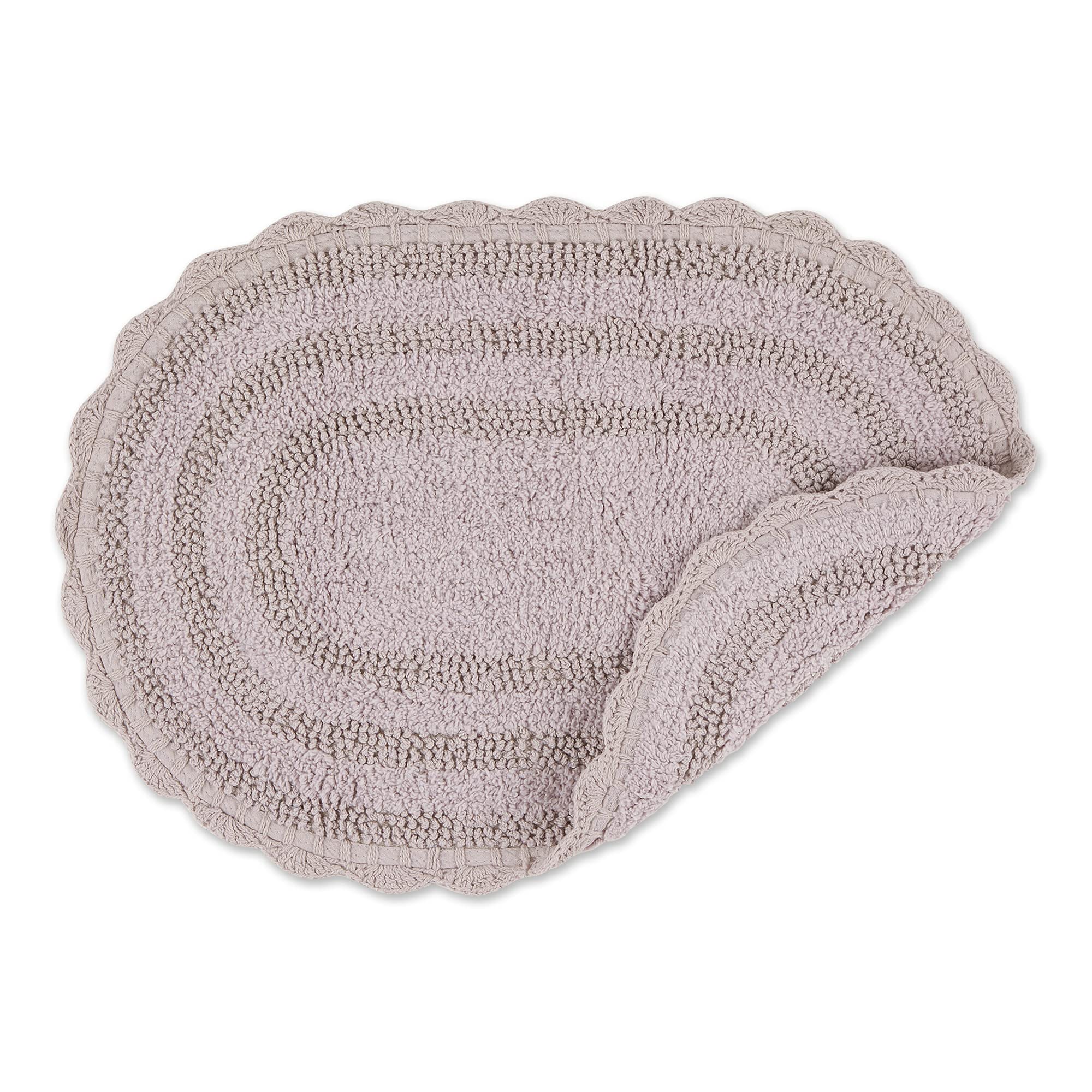 Dii Crochet Collection Reversible Bath Mat, Small Oval, 17X24, Dusty Lilac