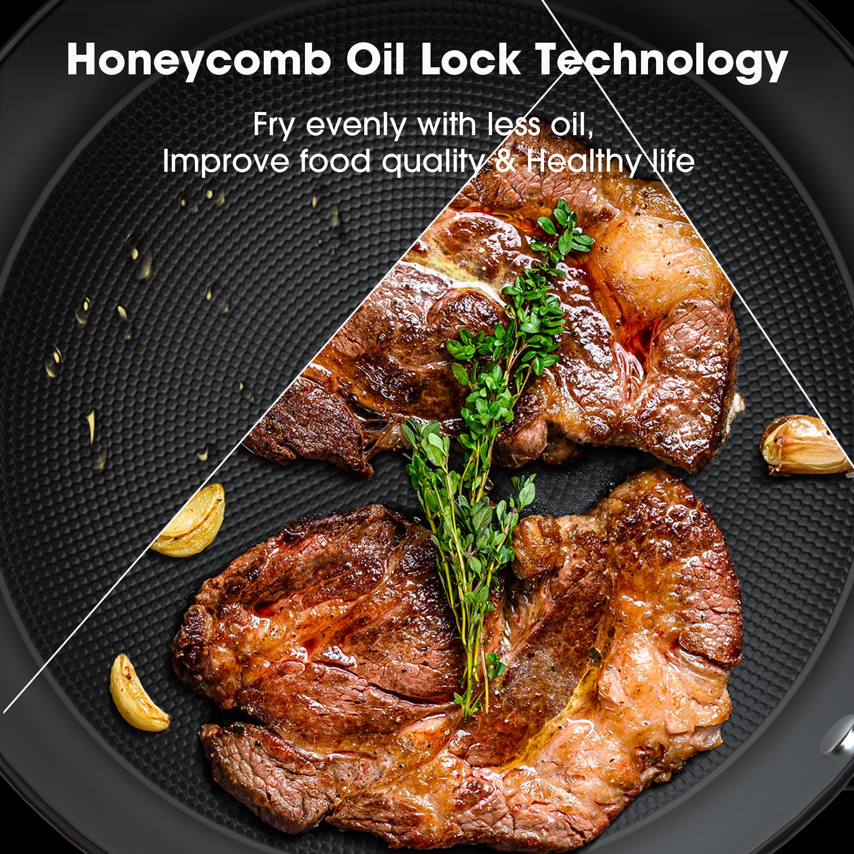 Imarku Non Stick Frying Pans - 8 Inch & 10 Inch Frying Pan Nonstick Set, Honeycomb Lock Oil Cast Iron Skillets, Dishwasher Safe,