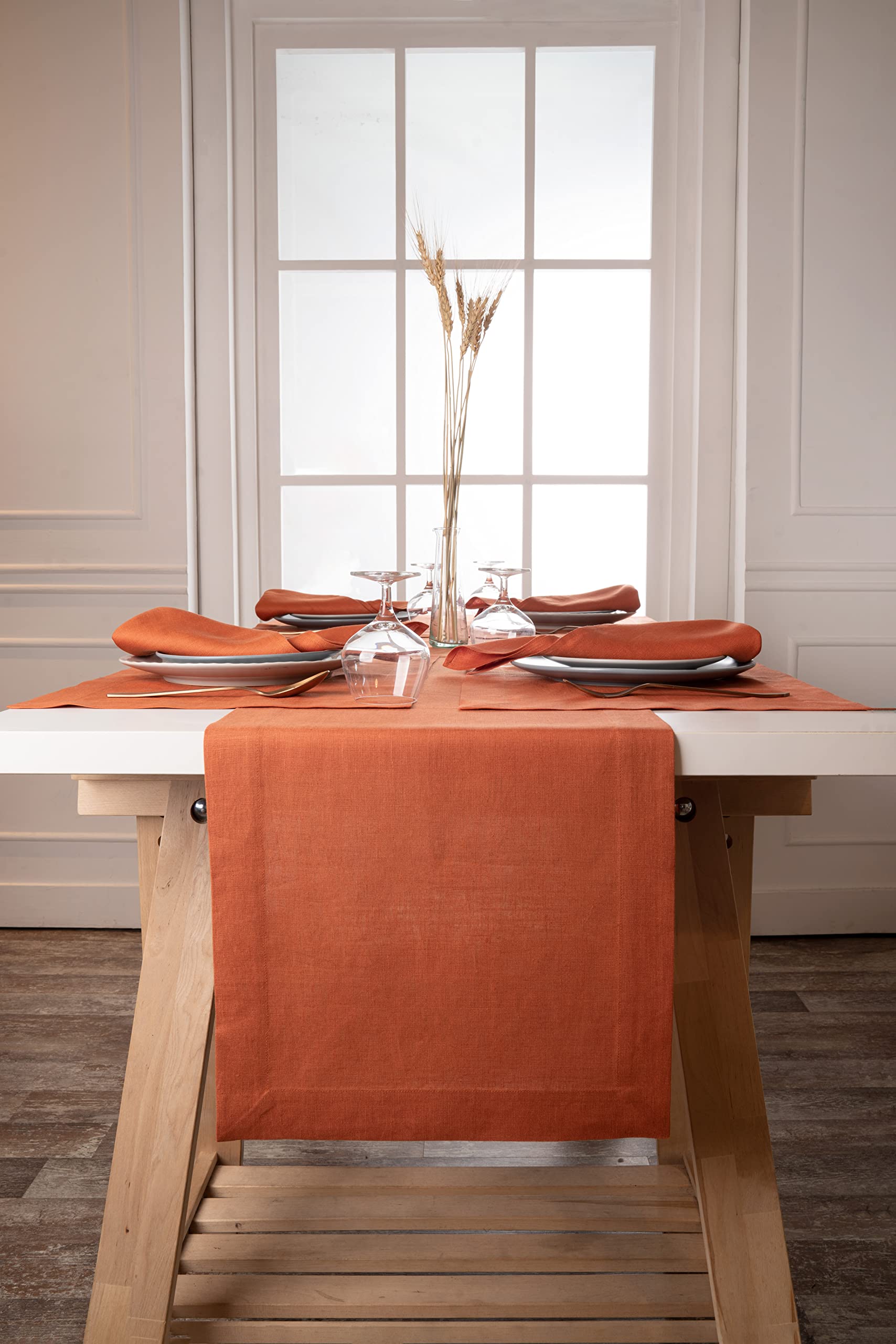 D'Moksha Linen Table Runner 120 Inches Long, Rust Table Runner, Fall Table Runner, Long Table Runner For Thanksgiving, Christmas