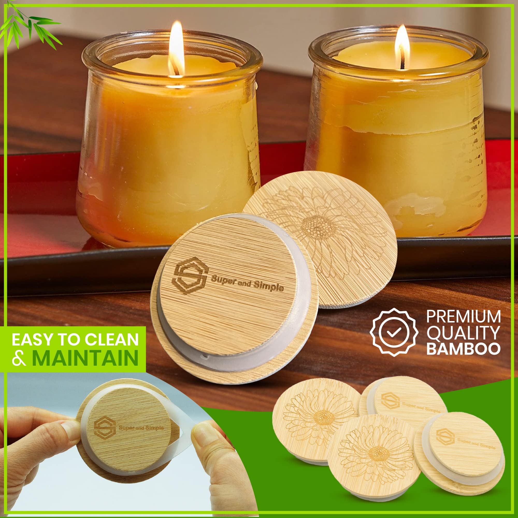 4-24 Lids With Aster Flower Design Or Another Design | Reusable Bamboo Wood Lids For Yoplait Oui Yogurt Jars With Airtight Seali