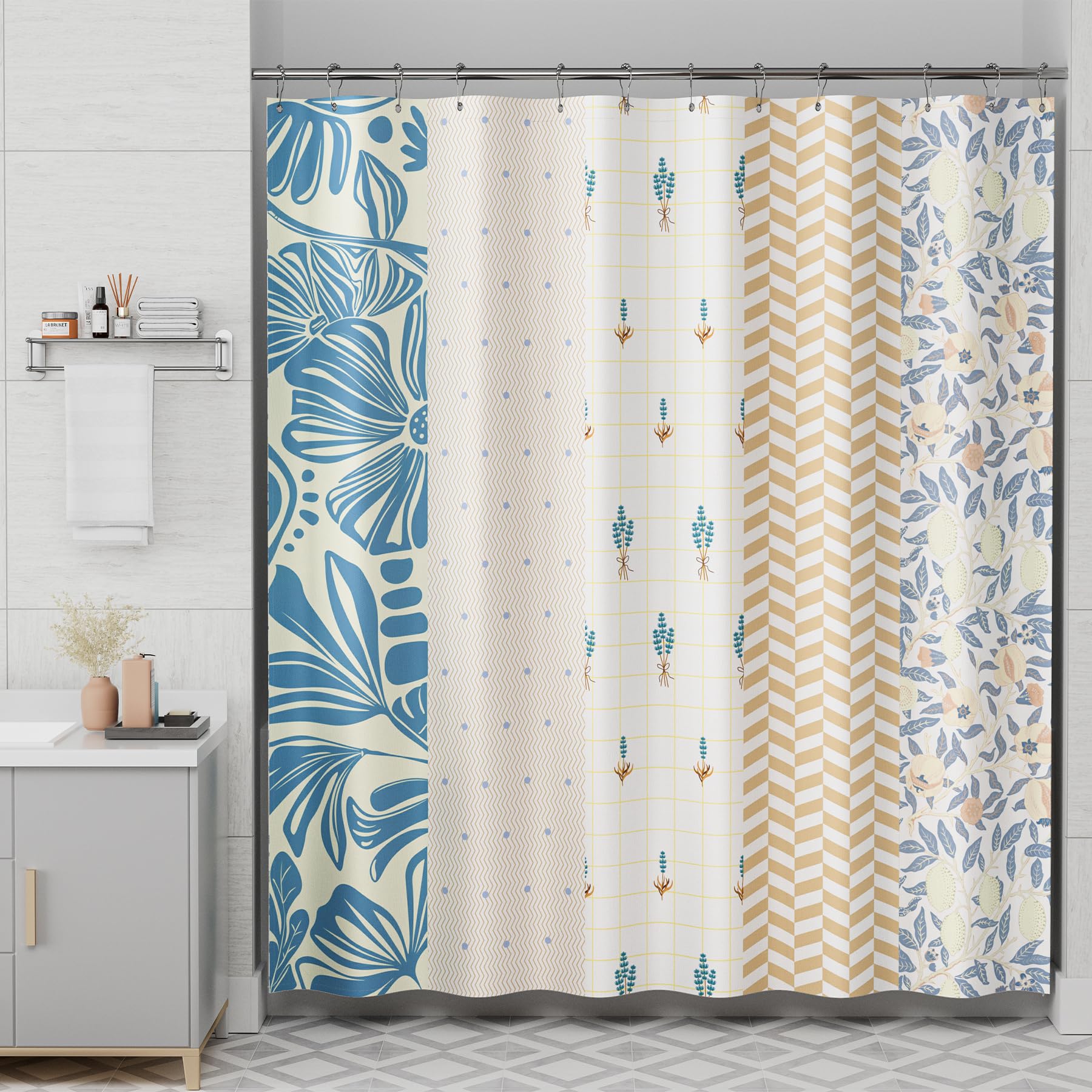 Amazerbath Shower Curtain, 72''X72'' Washable Cloth Spring Blue Blossom Serenity Shower Curtain With 12 Shower Curtain Hooks, Fa