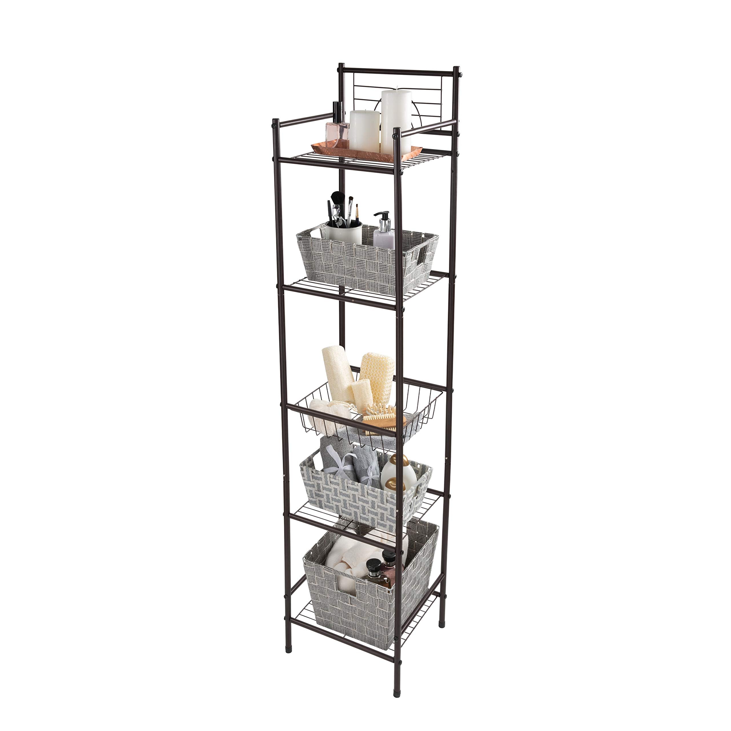 Bath Bliss 5 Tier Storage Shelf | 13x 11.6x 54.5 | Freestanding | Bathroom Storage | Rust Resistant | Easy Assemble | Oil Rubbed