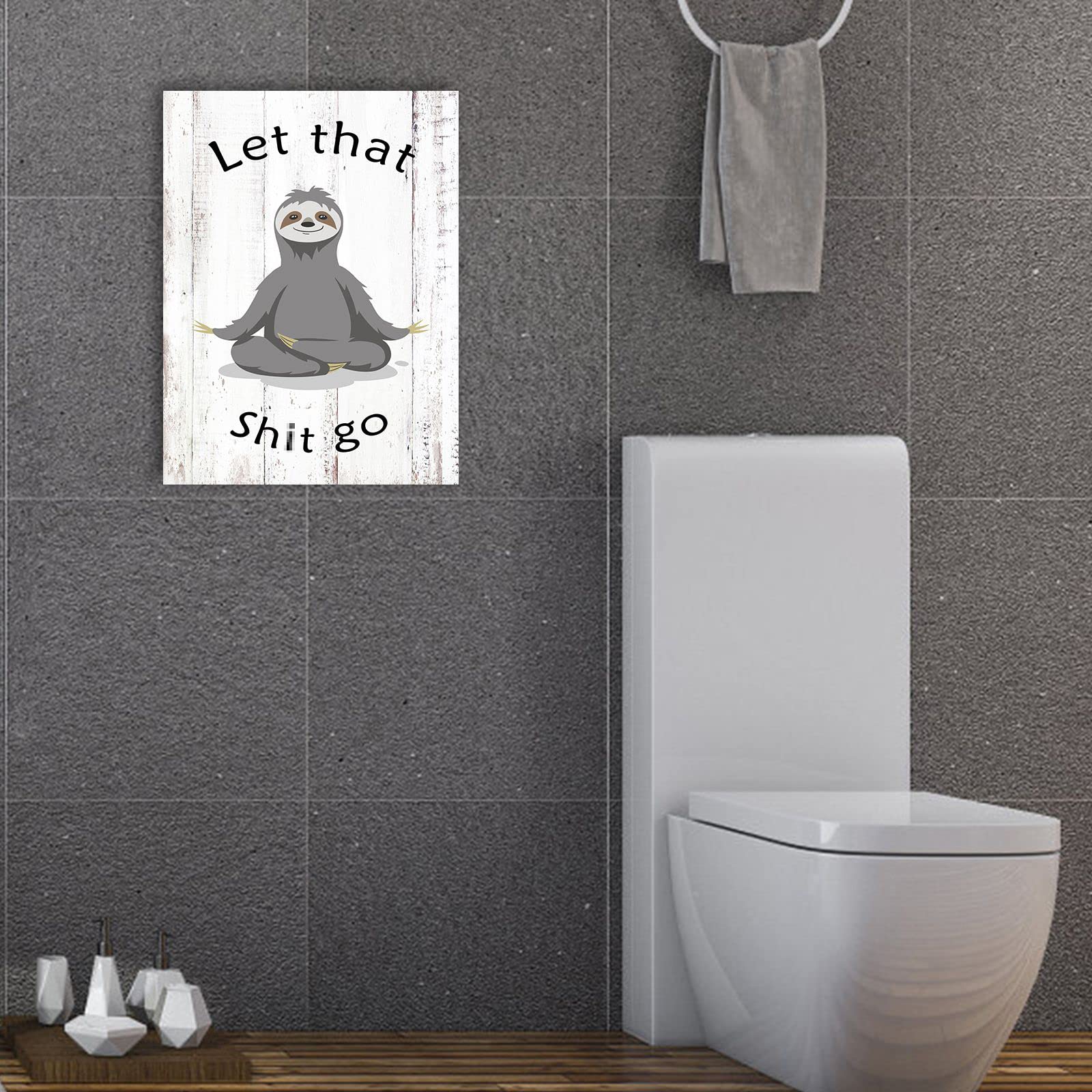 Funny Bathroom Wall Art Picture - Cute Yoga Sloth With Inspirational Quotes - Rustic Motivational Wall Decor Room Sign Canvas Po