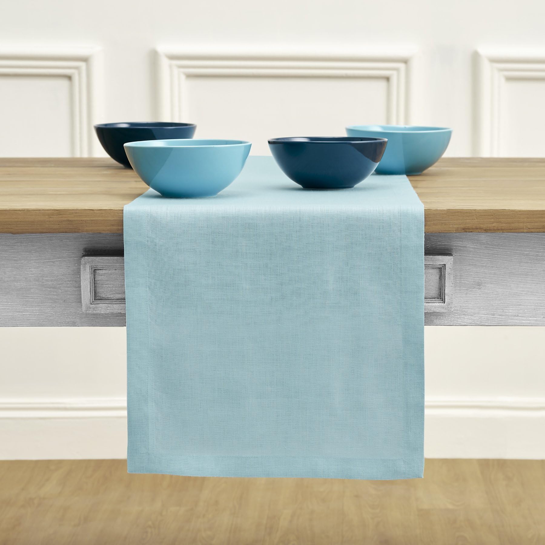 Solino Home Linen Aqua Blue Table Runner 120 Inches Long - Fete, 100% Pure Linen Dining Table Runner 14 X 120 Inch Ideal For Wed