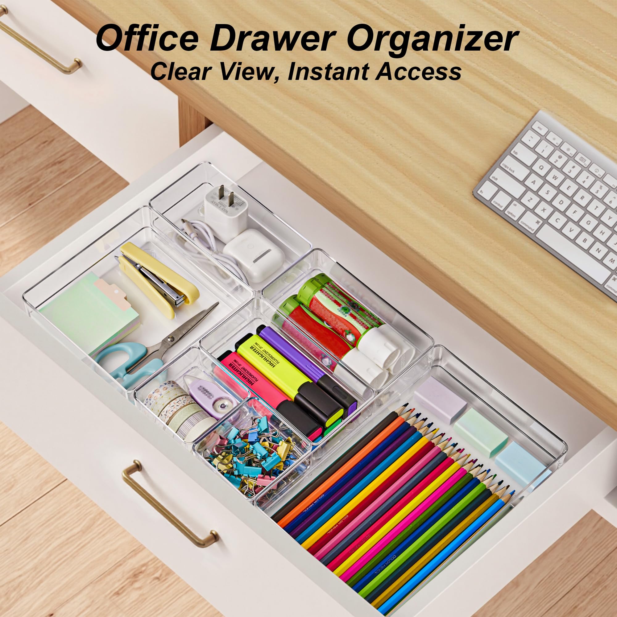 SMARTAKE 7-Piece Drawer Organizer with Non-Slip Silicone Pads, 4-Size Desk Drawer Organizer Trays Storage Tray for Makeup, Jewel