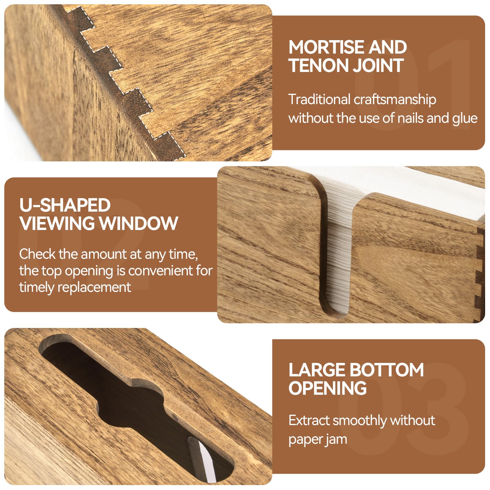 Kirigen Wood Paper Towel Dispenser - Wall Mounted Paper Towel Holder Countertop For Kitchen Restroom Decor And Bathroom - Holds