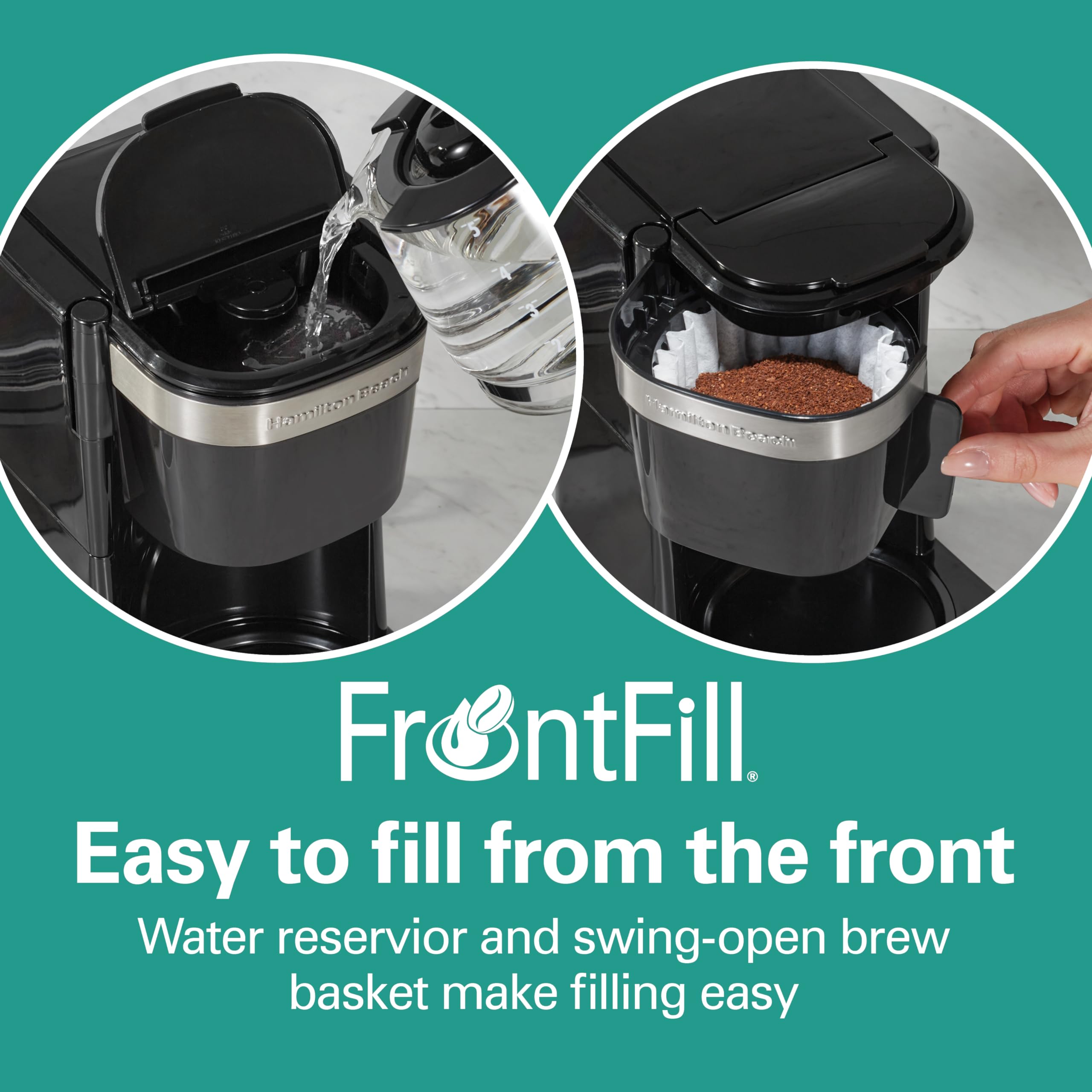 Hamilton Beach 5 Cup Drip Coffee Maker With Easy Frontfill Basket, Compact Design, Works With Smart Plugs, Glass Carafe, Auto Pa