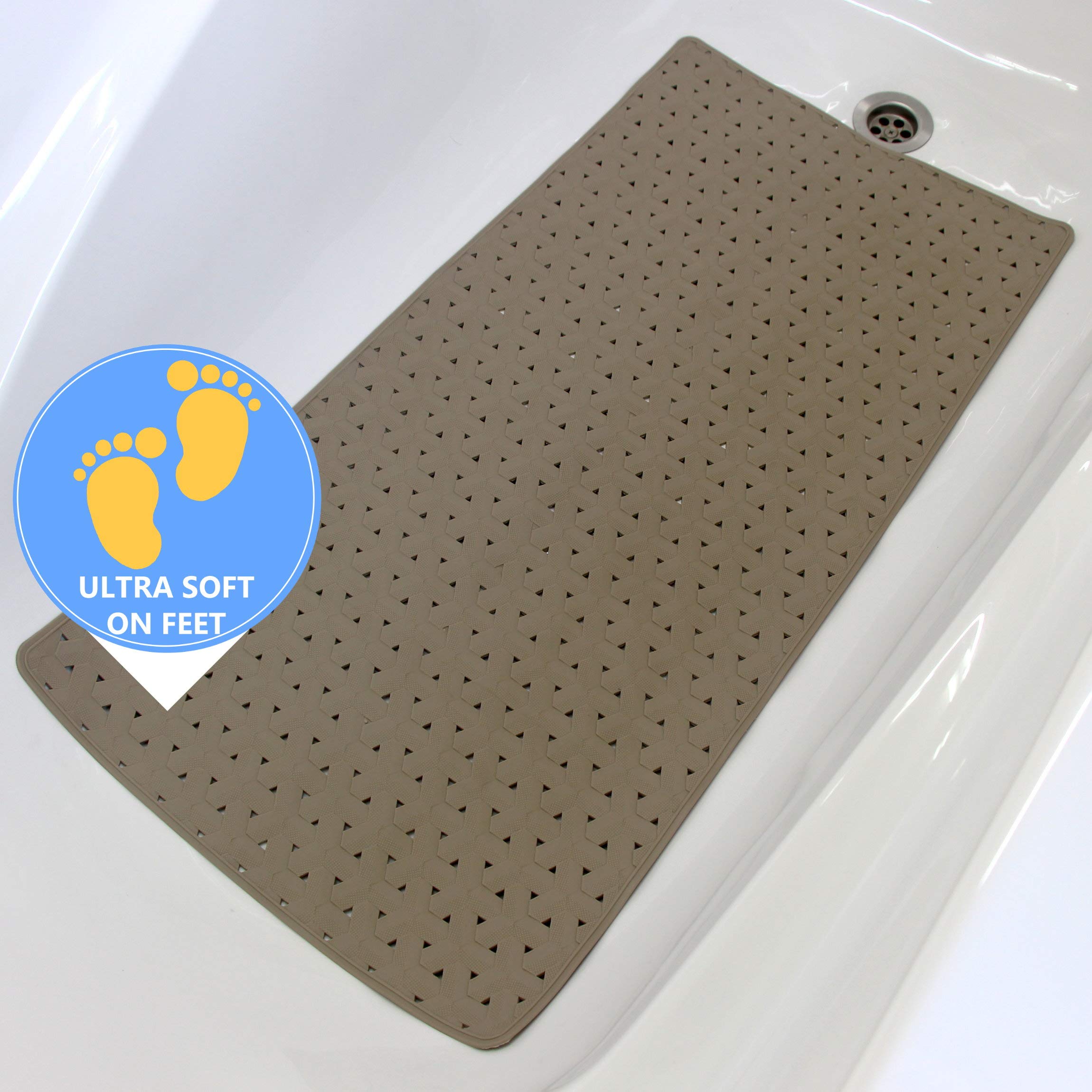 Safeland- Non-Slip Bath, Shower, Tub Mat, Tpr Material, Eco-Friendly, Non-Pvc, Machine Washable, No Odor, With Powerful Suction