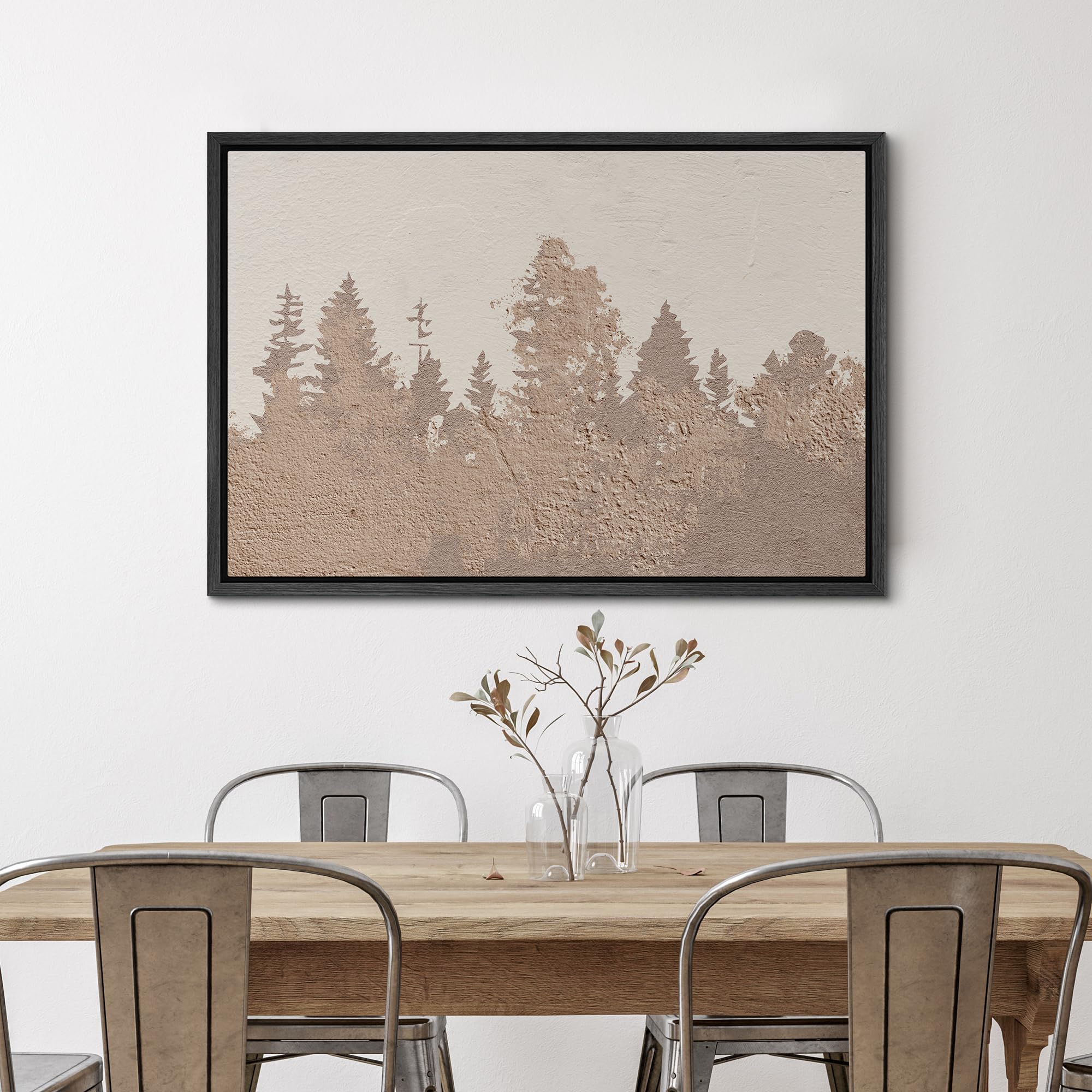 SIGNWIN Framed Canvas Print Wall Art Brown and Tan Duotone Pine Tree Forest Abstract Mid Century Art Minimalist Geometric Shape for Living Room  Bedroom  Office - 16''x24'' BLACK