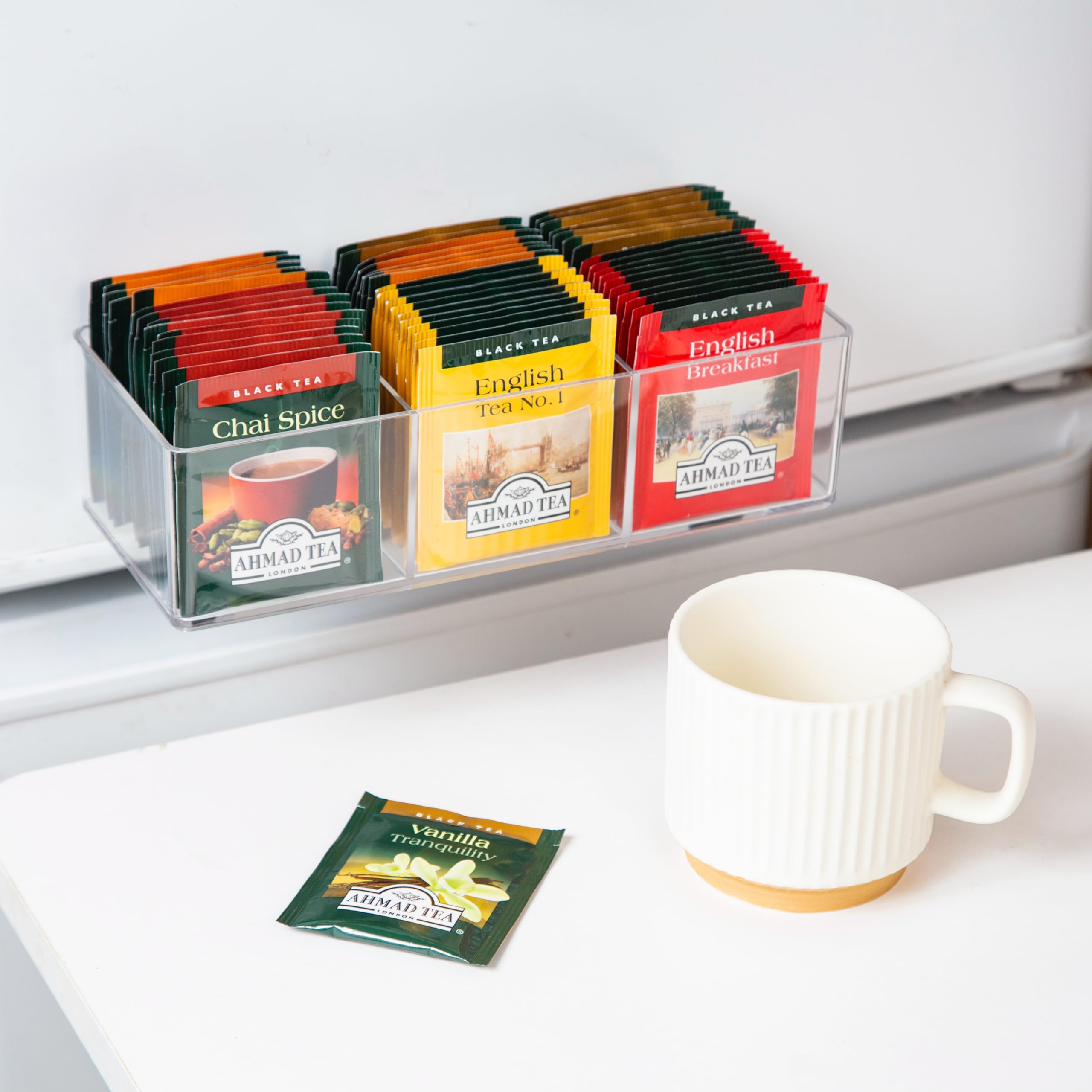 Telkeen Magnetic Tea Bag Organizer Holds Up To 60 Tea Bags, Tea Organizer With 3 Compartments, Extra Strong Magnetic Fridge Tea