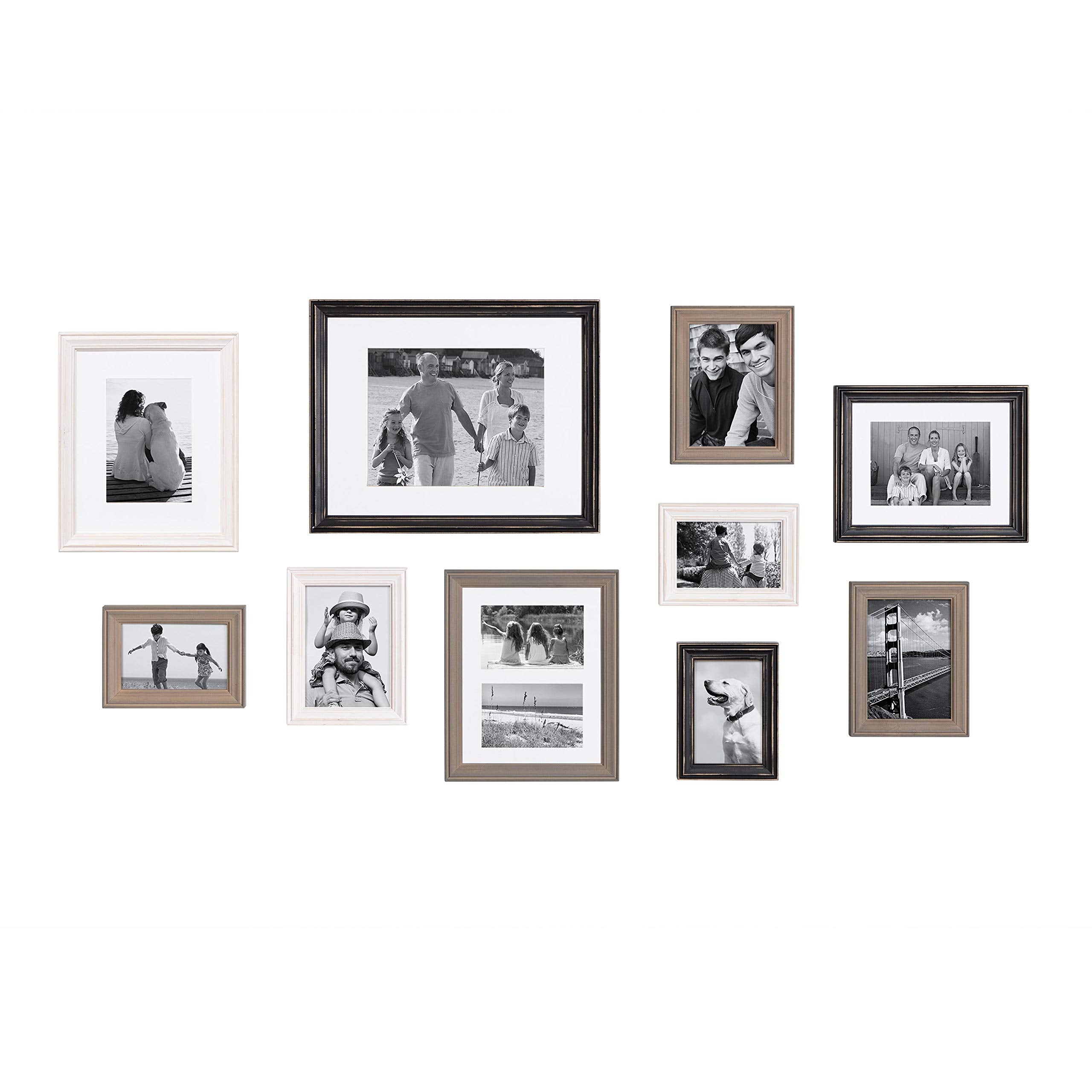 Kate and Laurel Bordeaux Gallery Wall Frame Kit, Set of 10 with Assorted Size Frames in Modern Farmhouse Finishes of Black, Whit