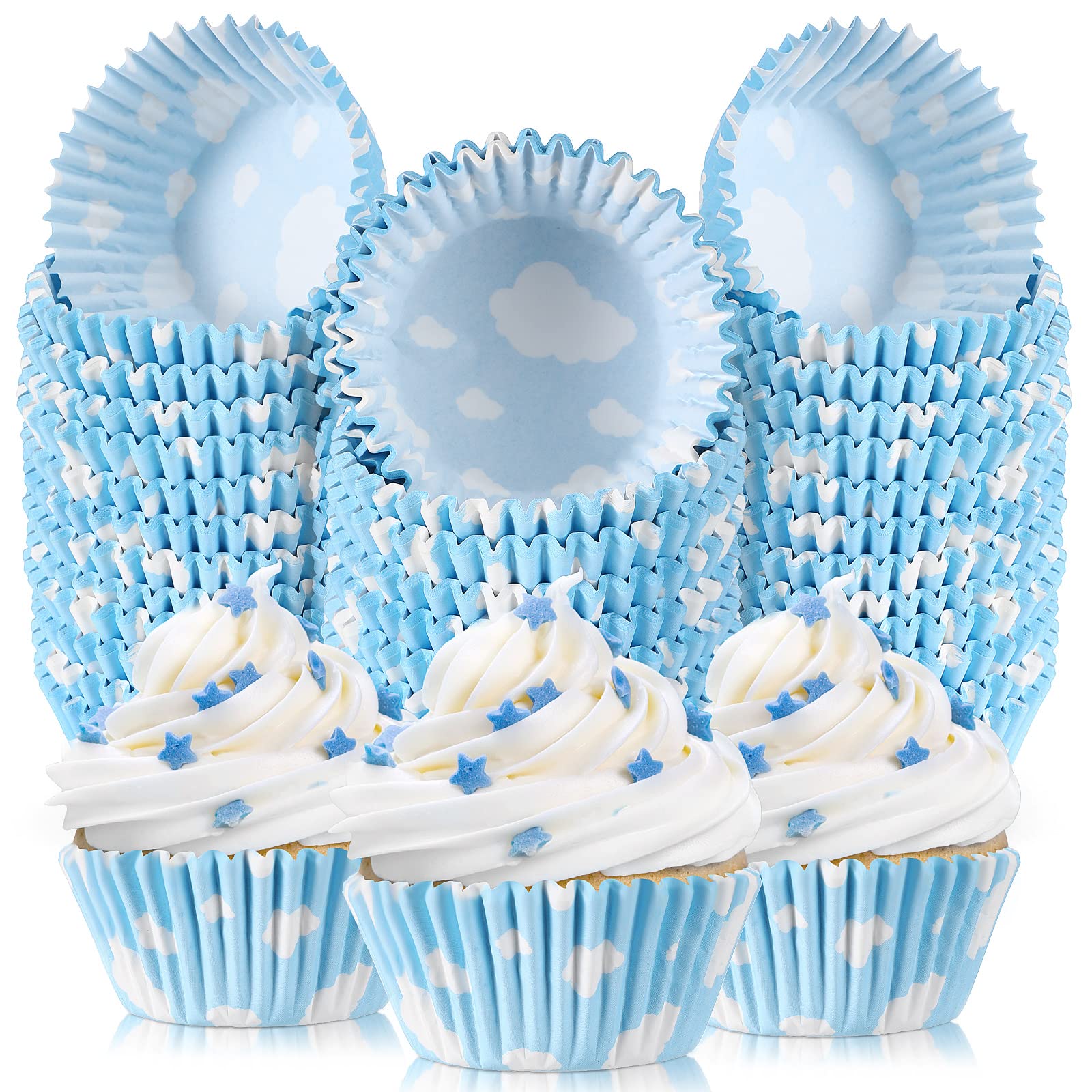 300 Count Cloud Blue Cupcake Liners White Light Blue Cupcake Wrappers Paper Blue Muffin Cups Birthday Theme Party Baking Cups Ba