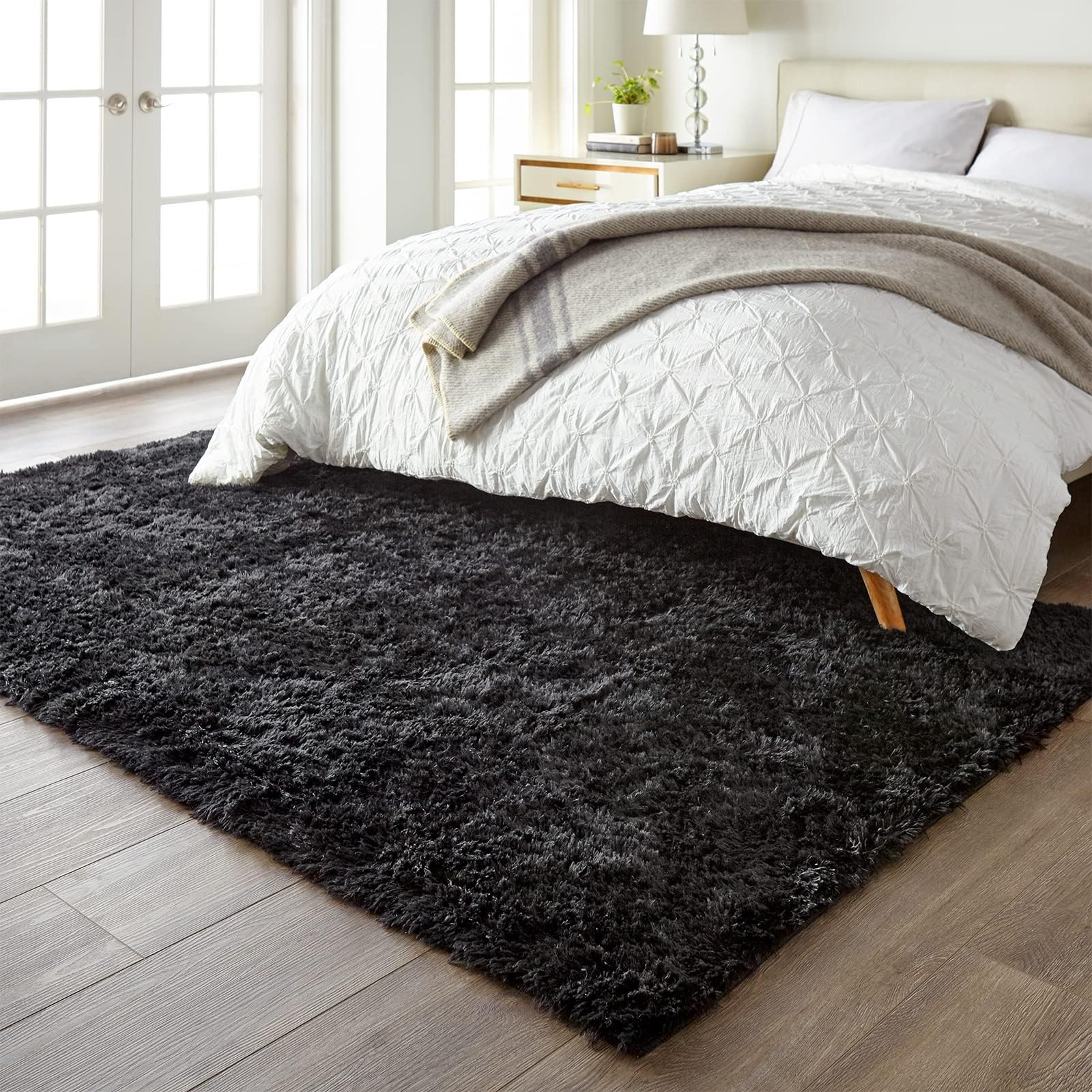 Ophanie Black Rugs for Living Room, Fluffy Furry Shaggy Fuzzy Area Rug, 5x8 Carpets for Bedroom Shag Plush Soft Large, Kids Home