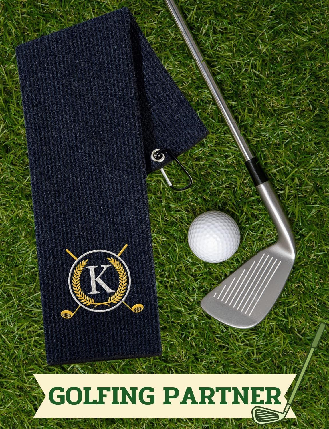 CybGene Golf Towel Gifts - Microfiber Golf Towels for Men and Women on Birthday, Christmas, 16 x 24 , Black, Initial V