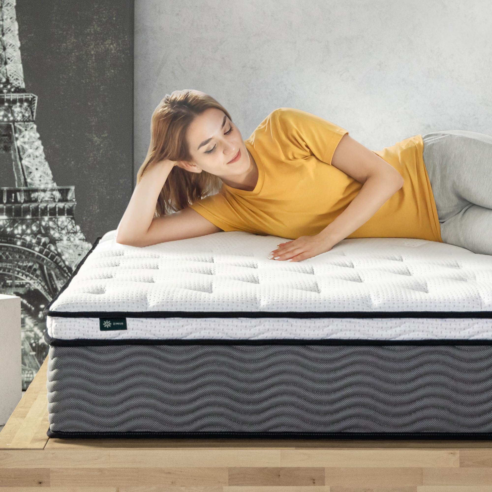 Zinus 12 Inch True Support Hybrid Mattress [New Version], King, Fiberglass Free, Medium Feel, Motion Isolation, Certified Safe F