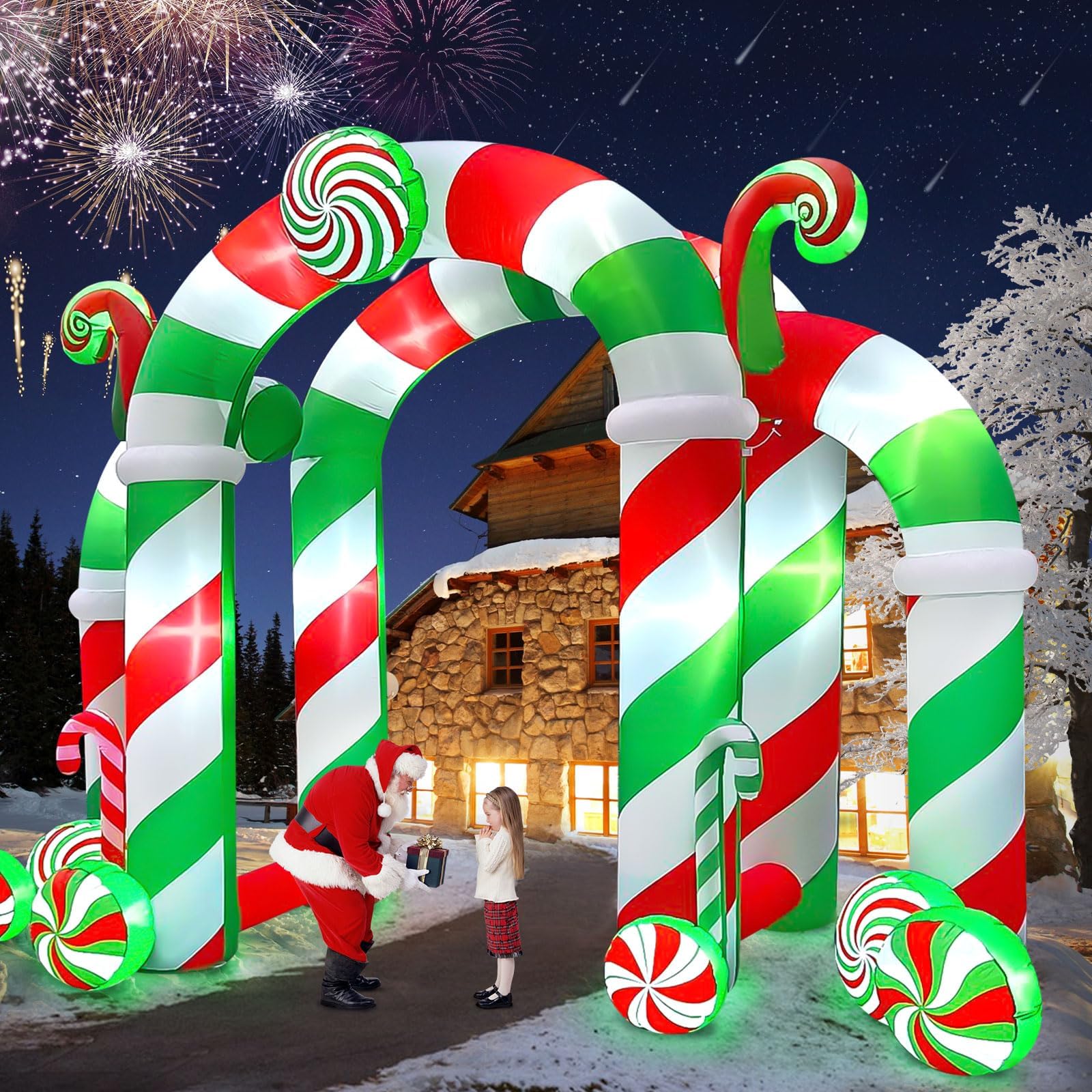 Kalolary 13FT Christmas Archway Inflatables with LED Light, Giant Xmas Candy Arch Inflatable Stereoscopic Blow up Christmas Outd