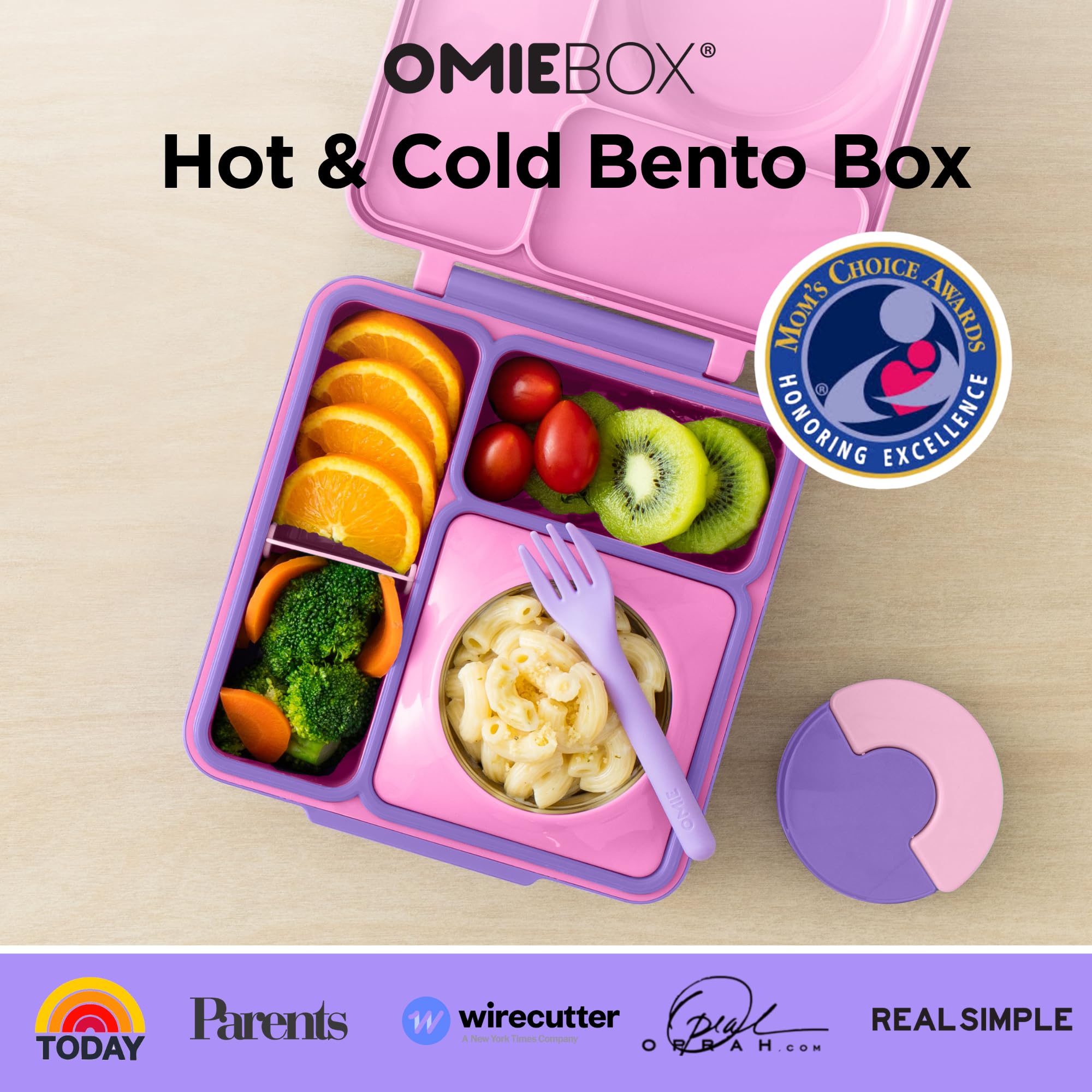 OmieBox Bento Box for Kids - Insulated Bento Lunch Box with Leak Proof Vacuum Insulated Food Jar - 3 Compartments, Two Temperatu