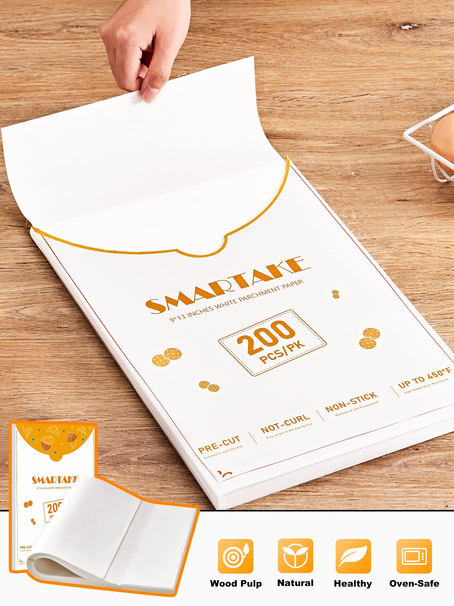 Smartake 200 Pcs Parchment Paper Baking Sheets, 9X13 Inch Non-Stick Precut Baking Parchment, Suitable For Baking Grilling Air Fr