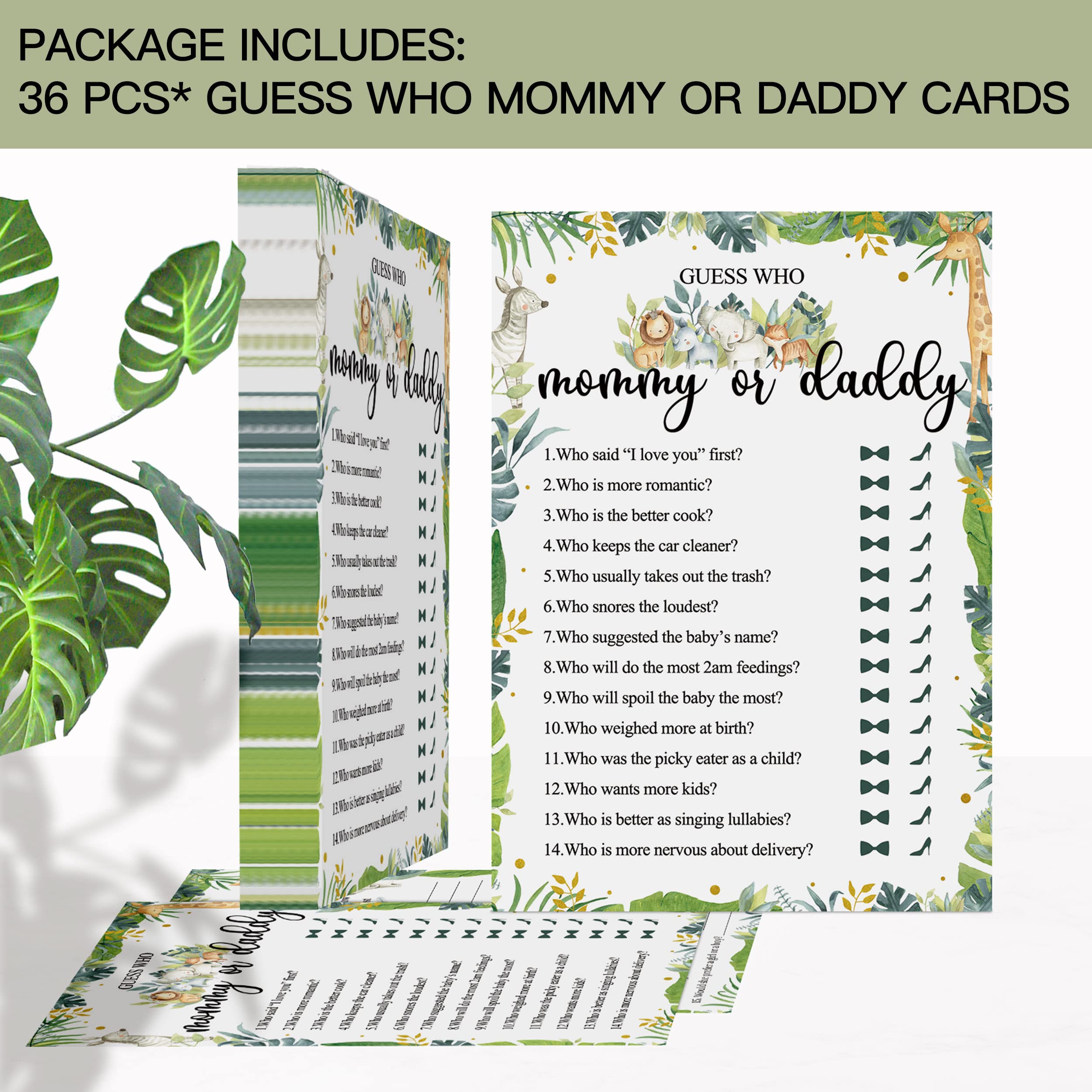 36 Guess Who Mommy Or Daddy Game Safari, Safari Jungle Baby Shower Games Cards, Wild Animal Themed Baby Shower Games Favor Decor