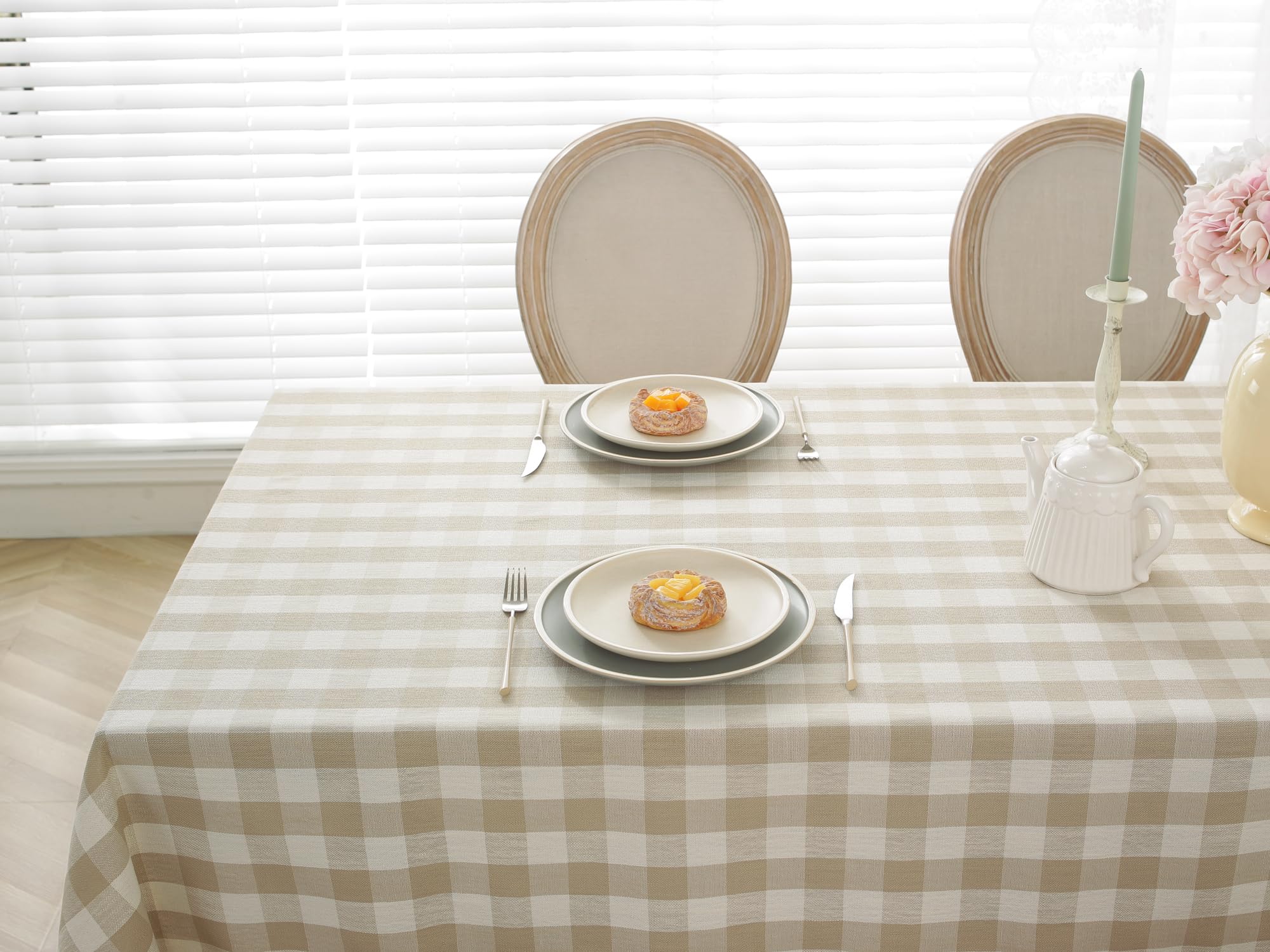 Laolitou Checkered Tablecloth Rectangle Washable Buffalo Plaid Table Cloth With Tassel Cotton Linen Gingham Table Cover For Picn