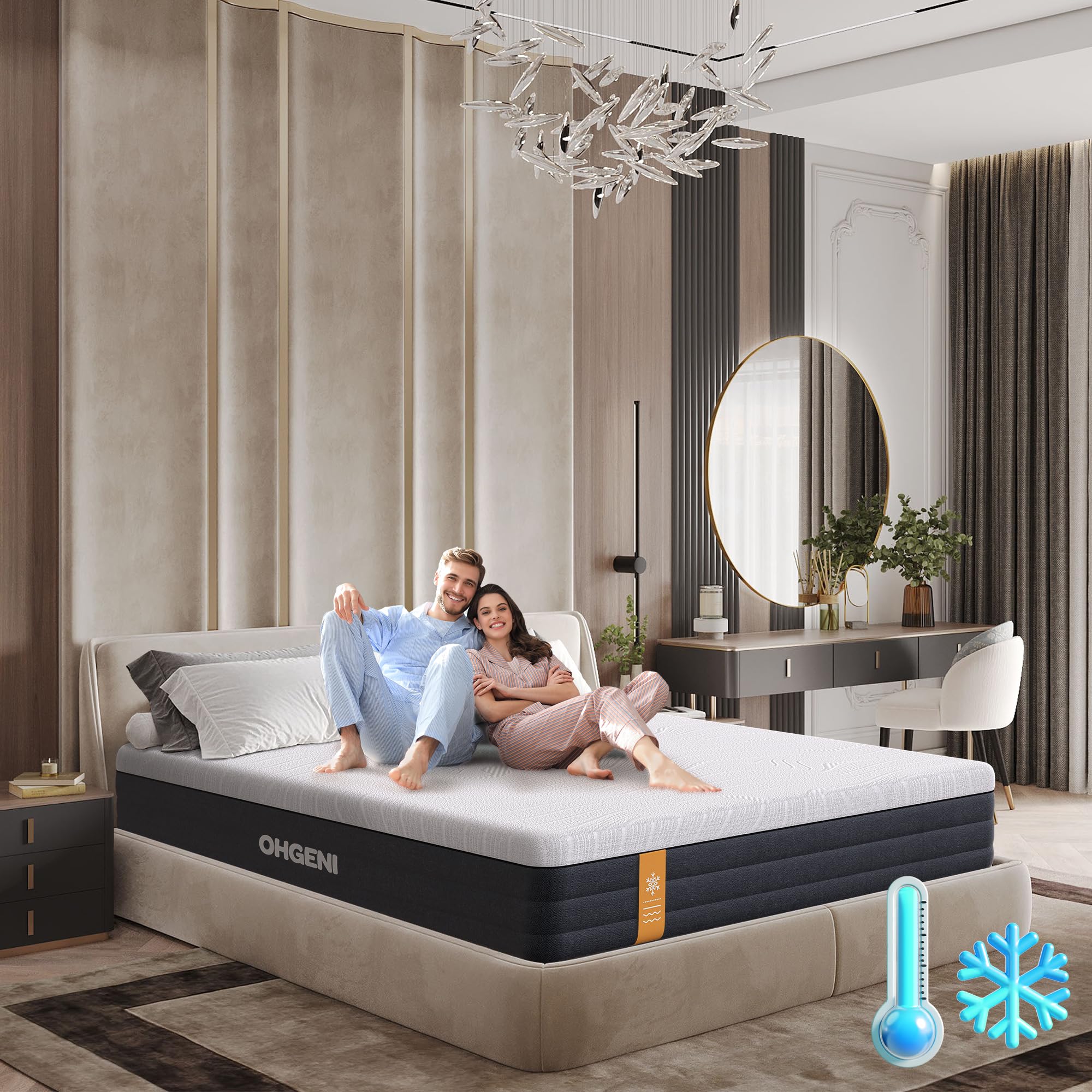 Ohgeni 12 Inch King Size Mattress, Cooling Gel Memory Foam Bed Mattresses In A Box, Cool Touch Surface, Medium Feel, Ergonomic S